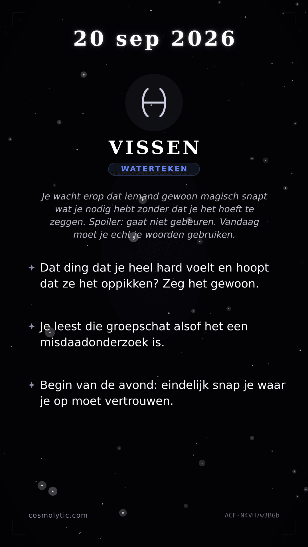 Vissen daghoroscoop kaart voor 20 september 2026
