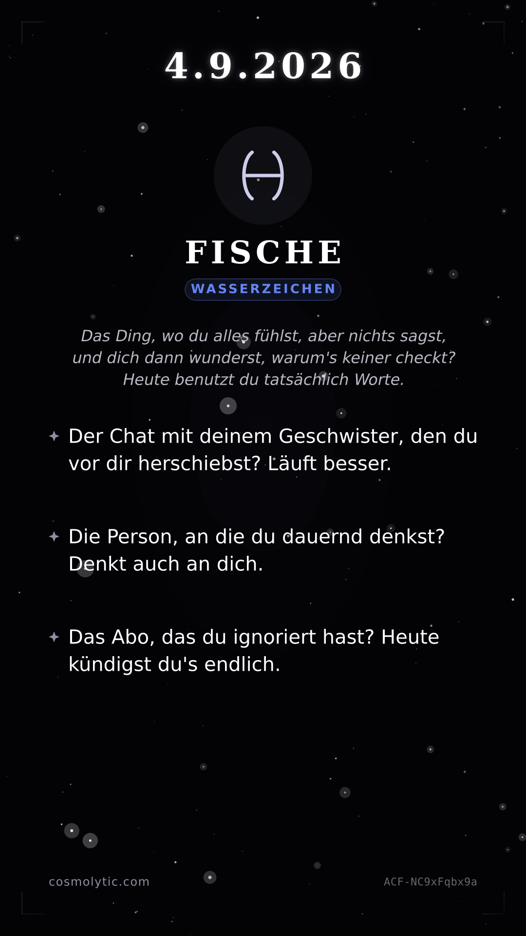 Fische Tageshoroskop-Karte für 4. September 2026