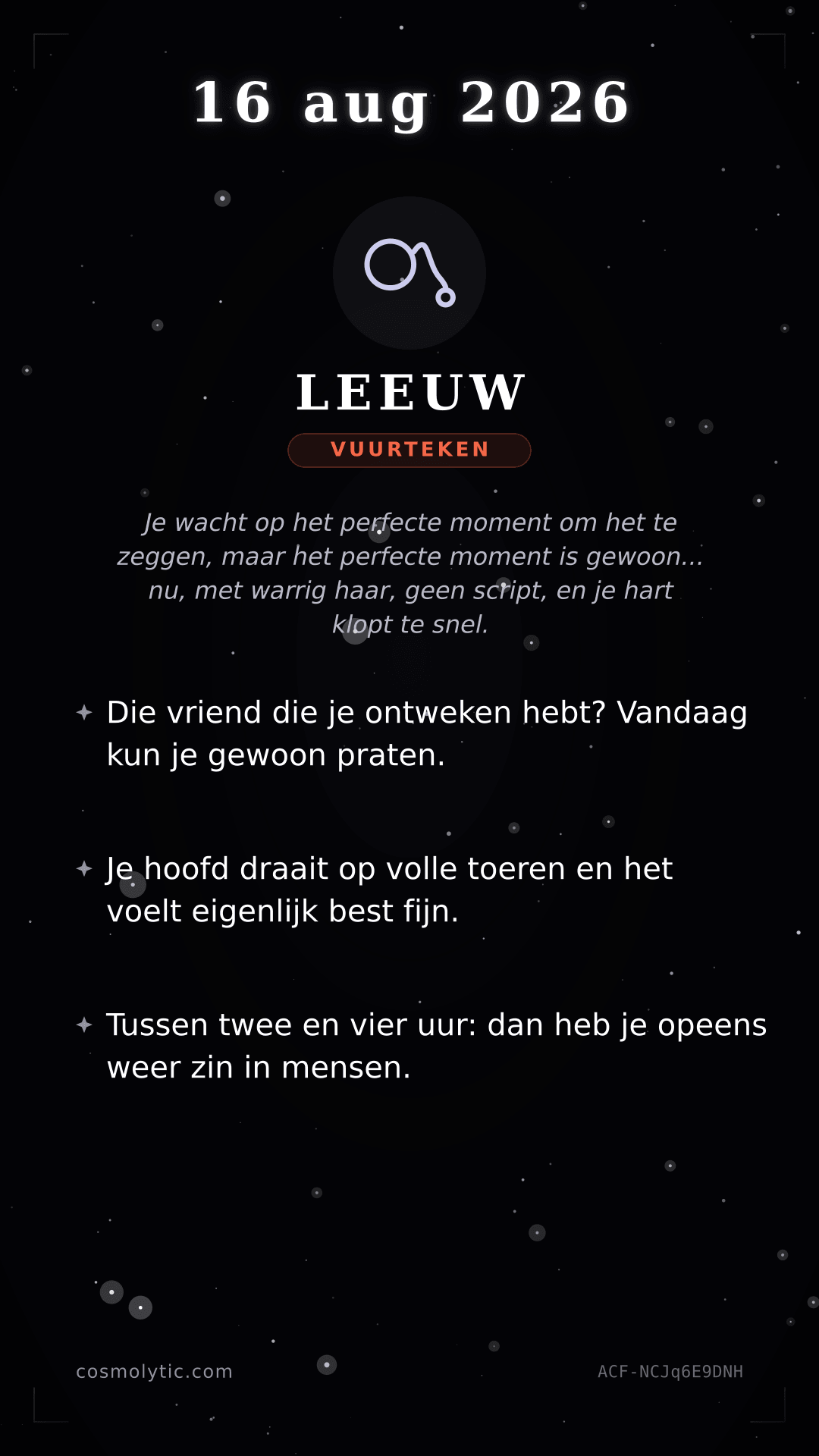Leeuw daghoroscoop kaart voor 16 augustus 2026