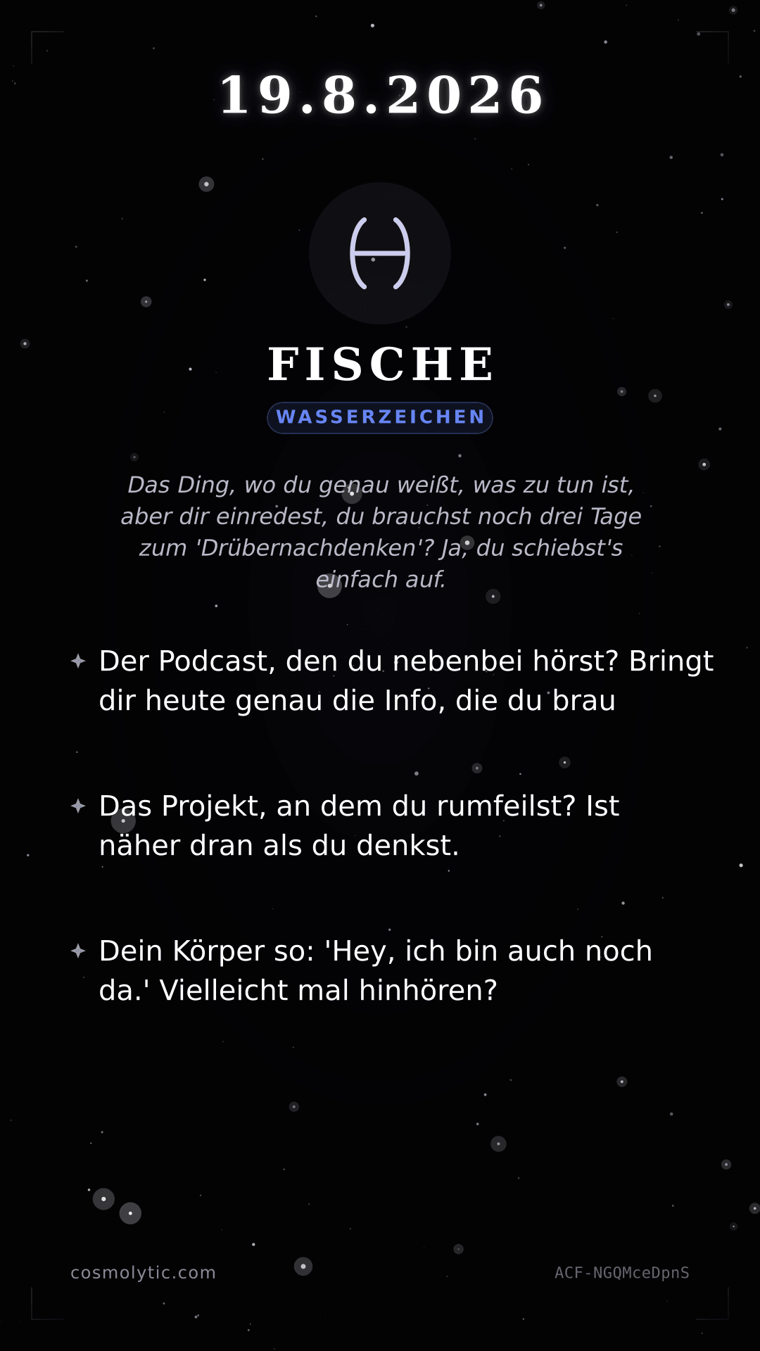 Fische Tageshoroskop-Karte für 19. August 2026