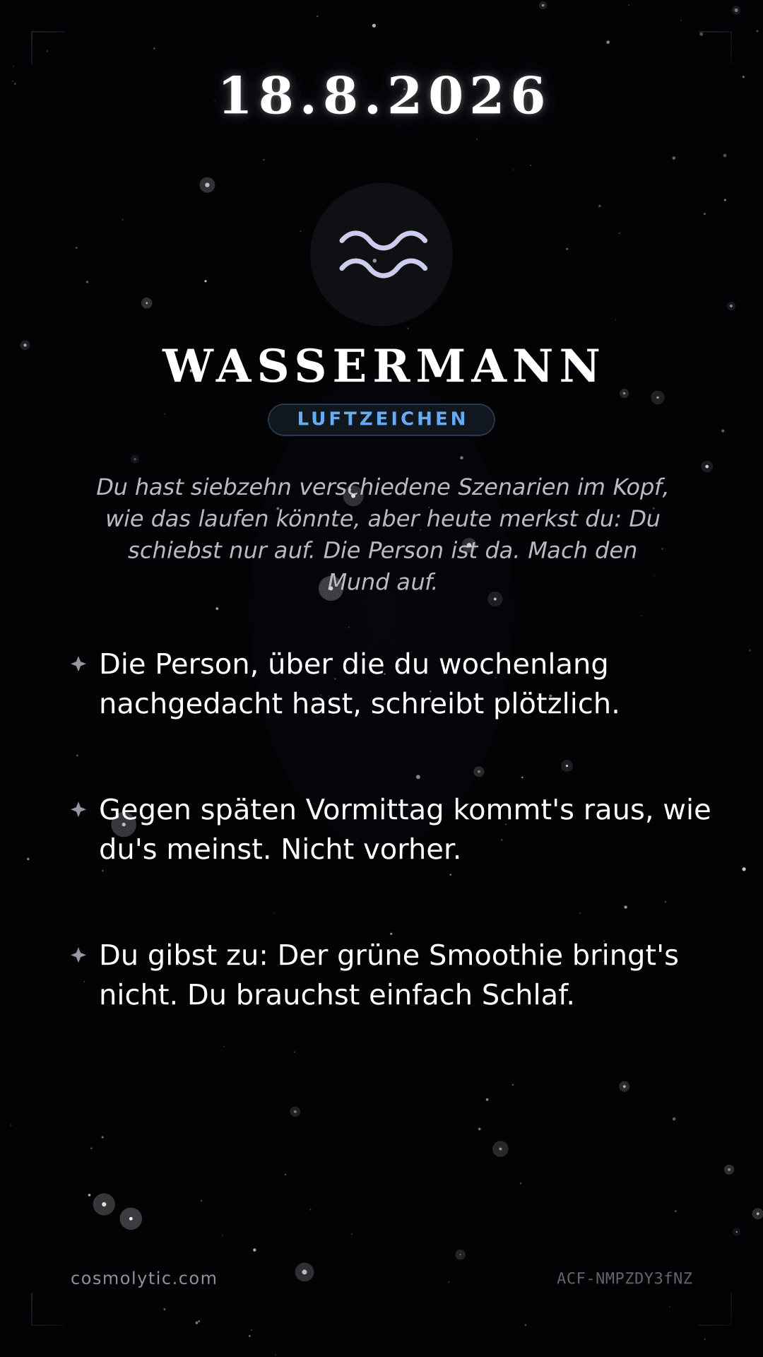 Wassermann Tageshoroskop-Karte für 18. August 2026