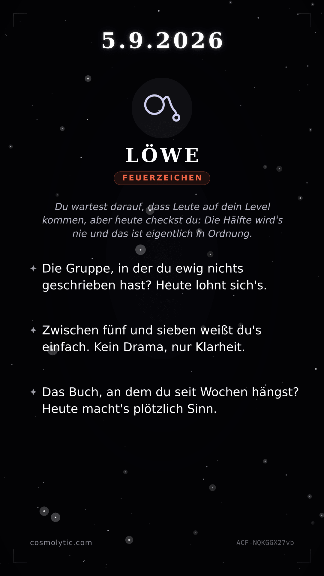 Löwe Tageshoroskop-Karte für 5. September 2026