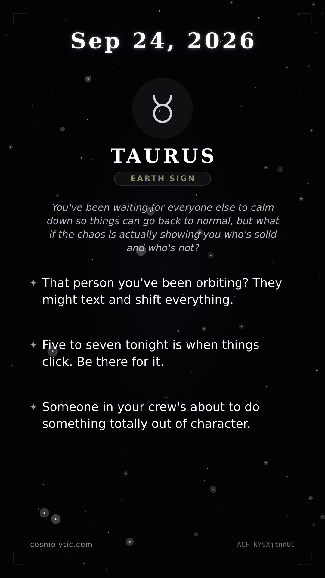 Taurus daily horoscope card for September 24, 2026