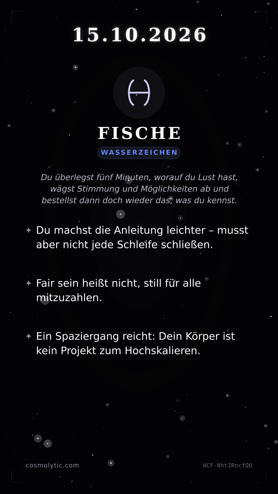 Fische Tageshoroskop-Karte für Morgen