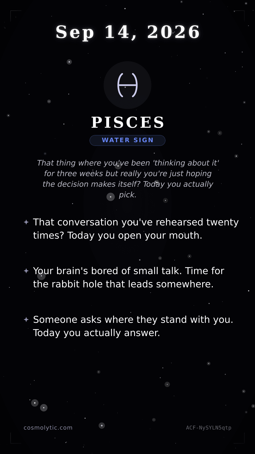 Pisces daily horoscope card for September 14, 2026