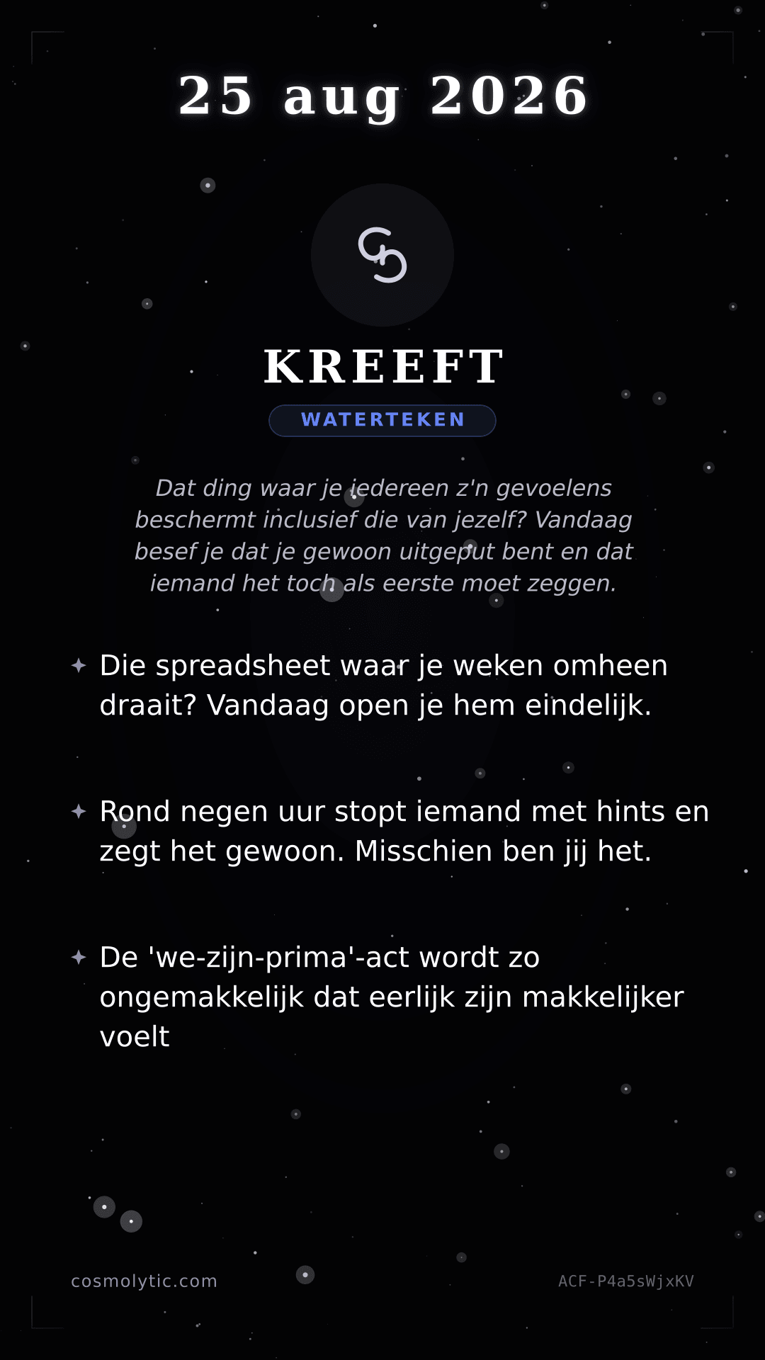 Kreeft daghoroscoop kaart voor 25 augustus 2026