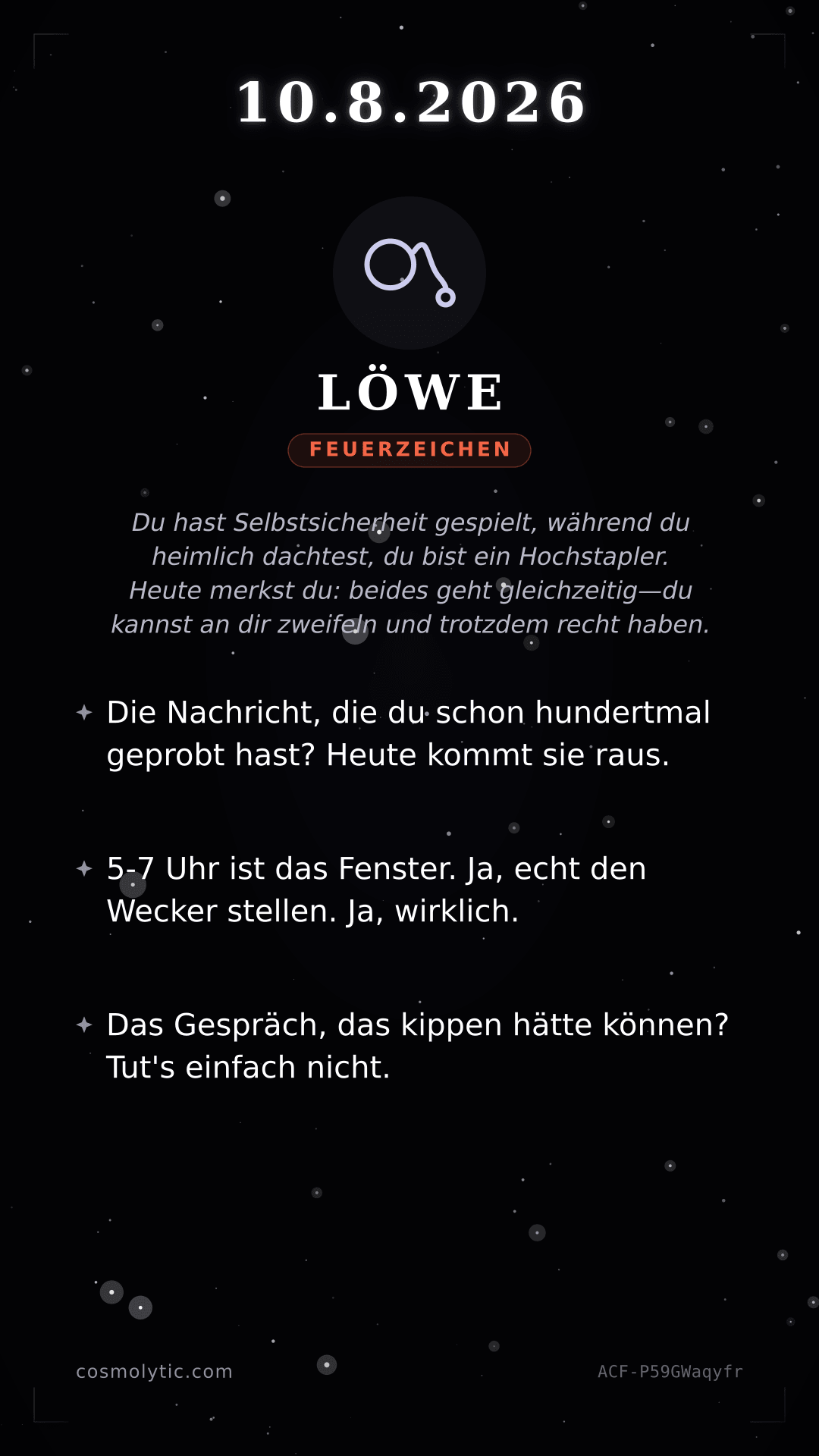 Löwe Tageshoroskop-Karte für 10. August 2026
