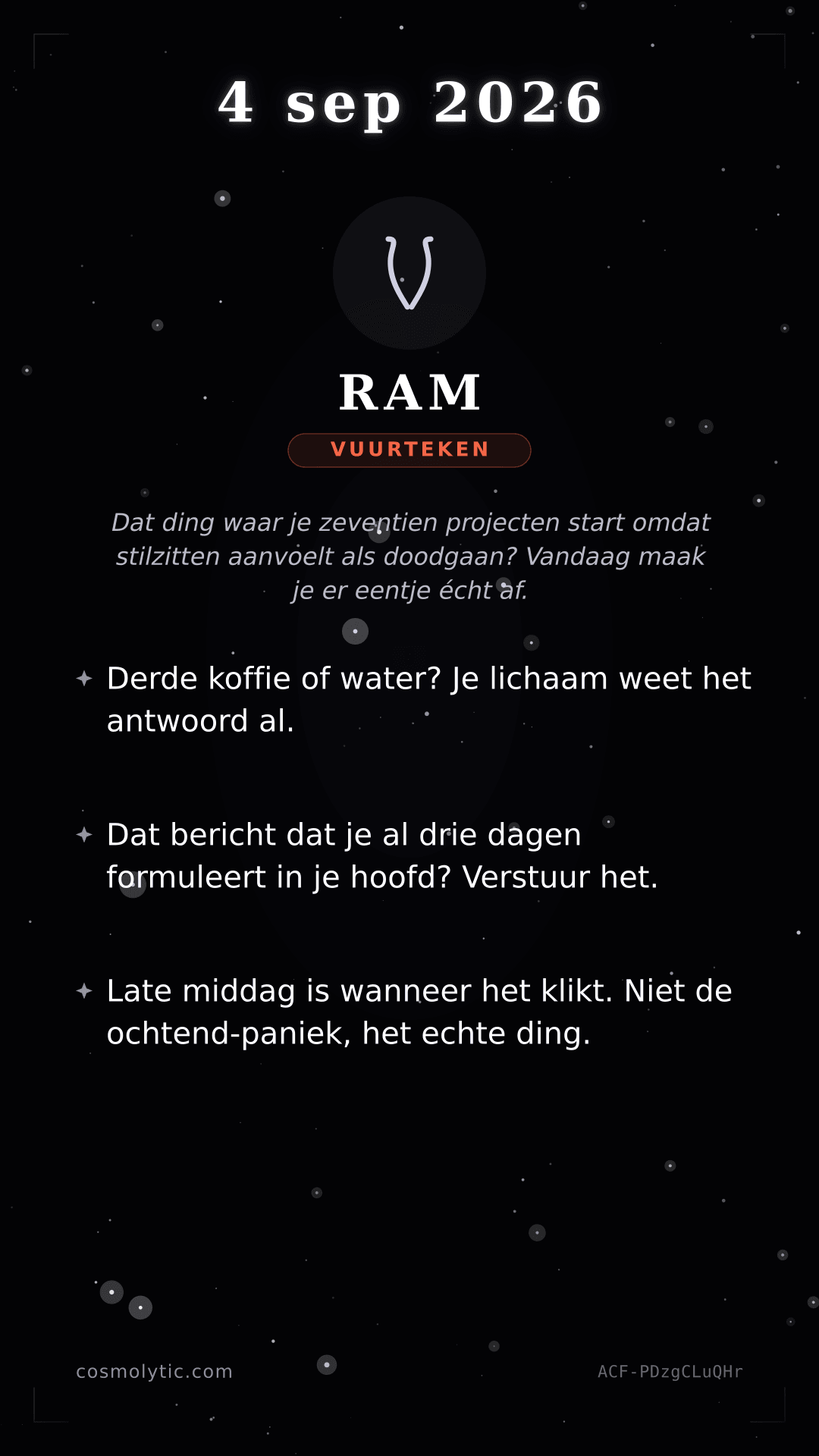 Ram daghoroscoop kaart voor 4 september 2026