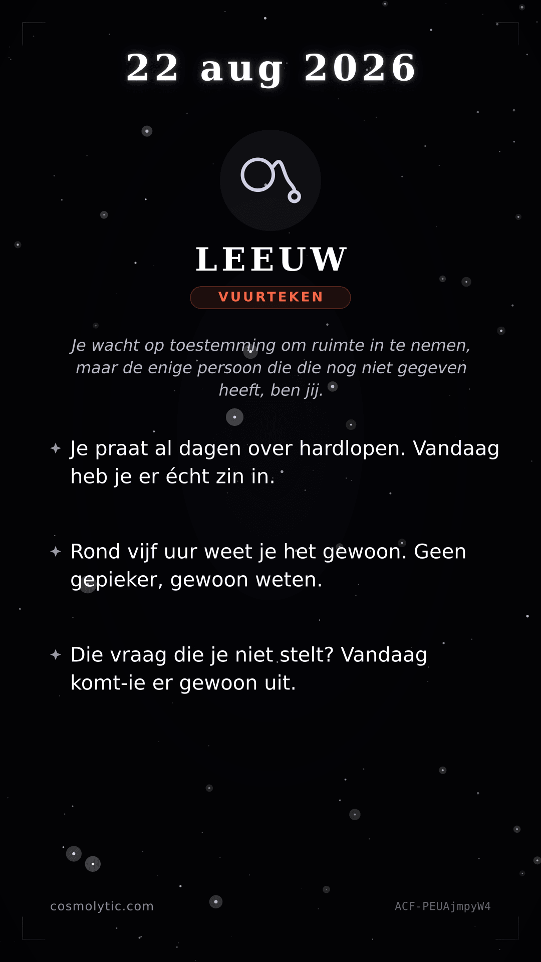 Leeuw daghoroscoop kaart voor 22 augustus 2026
