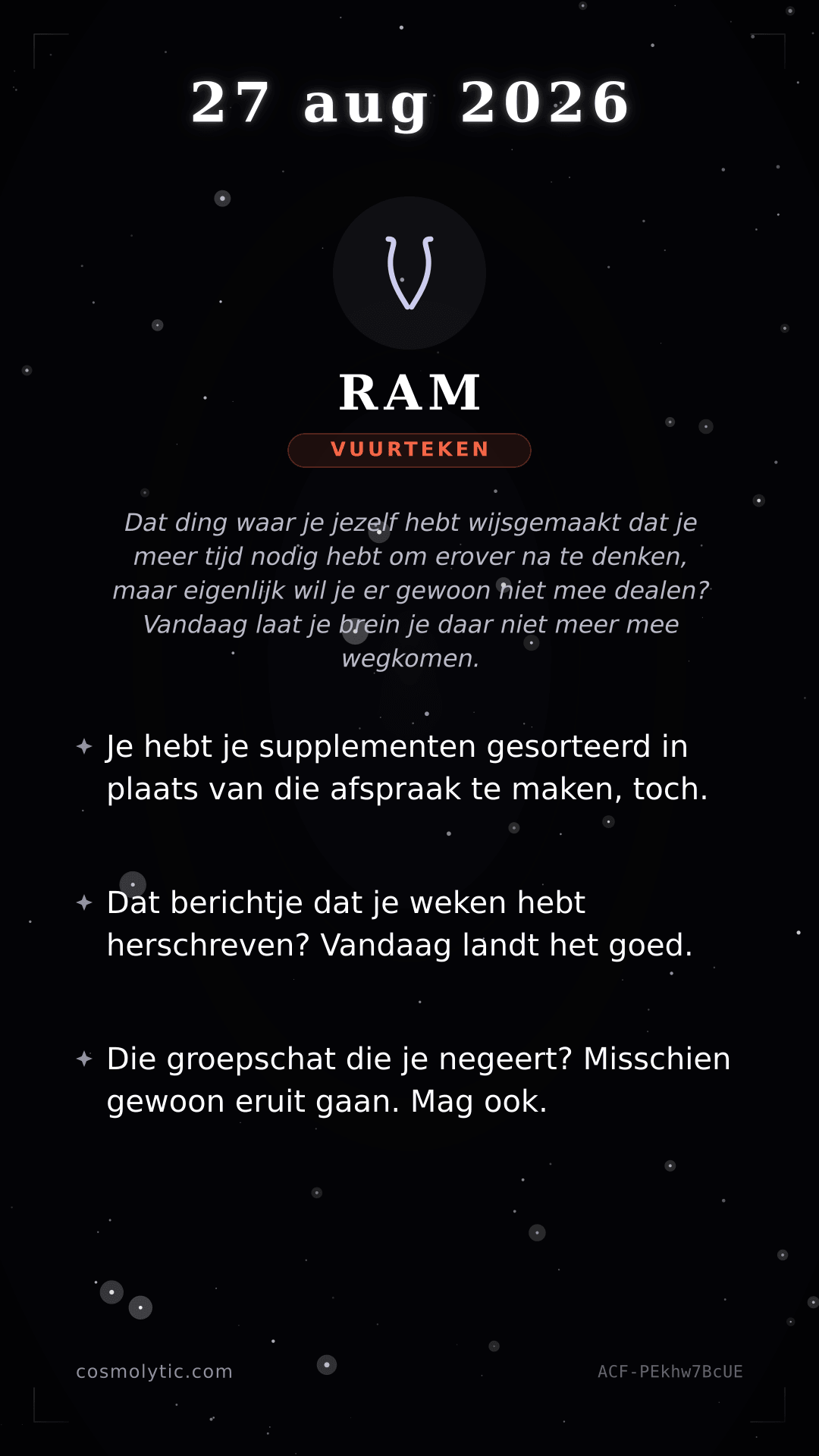 Ram daghoroscoop kaart voor 27 augustus 2026