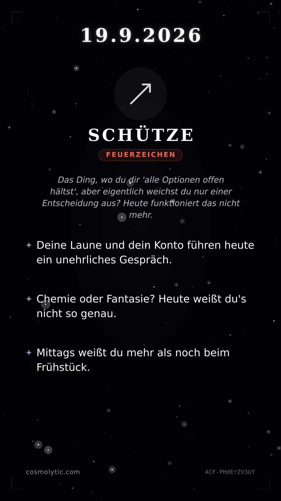 Schütze Tageshoroskop-Karte für 19. September 2026