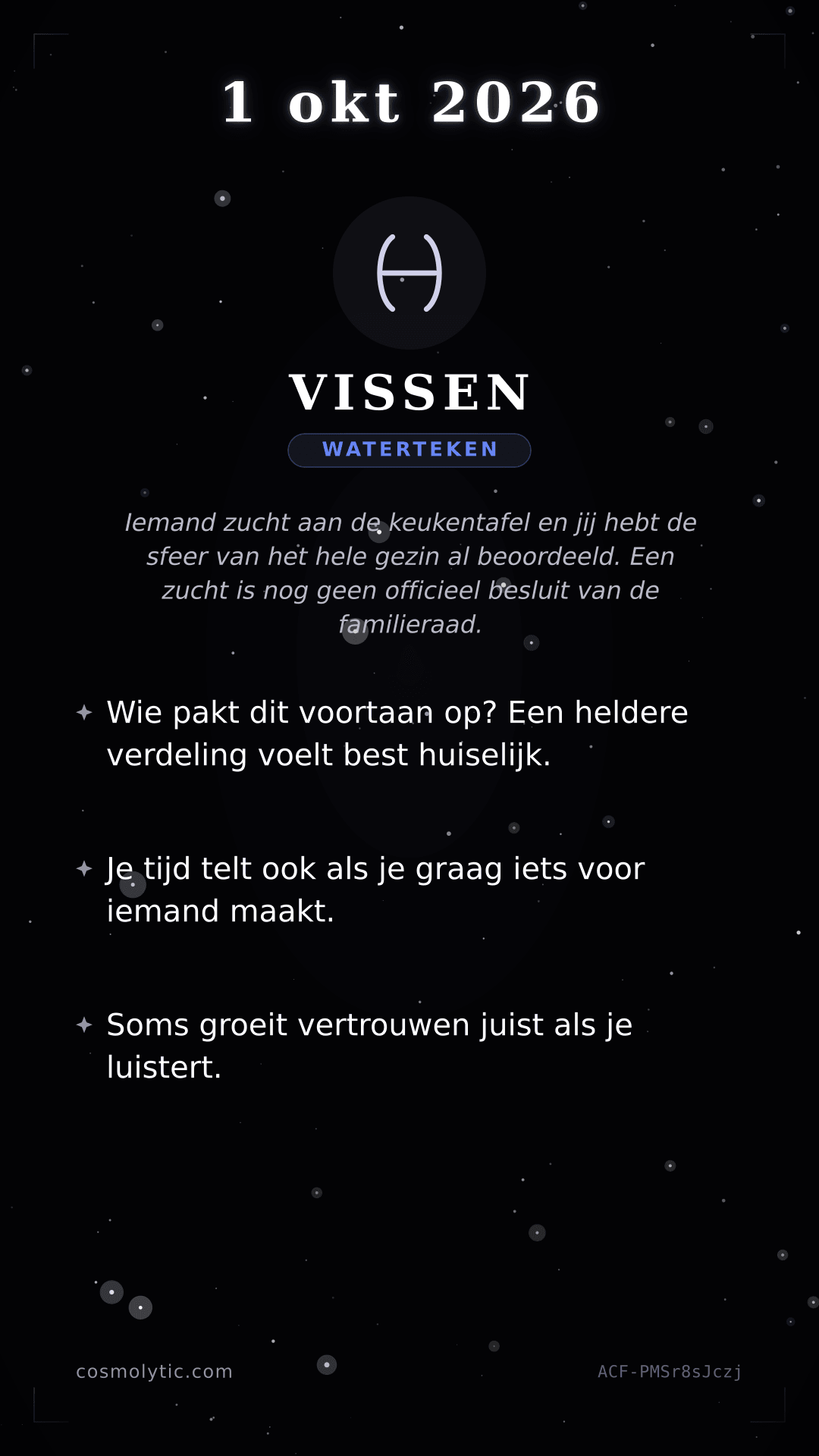 Vissen daghoroscoop kaart voor 1 oktober 2026