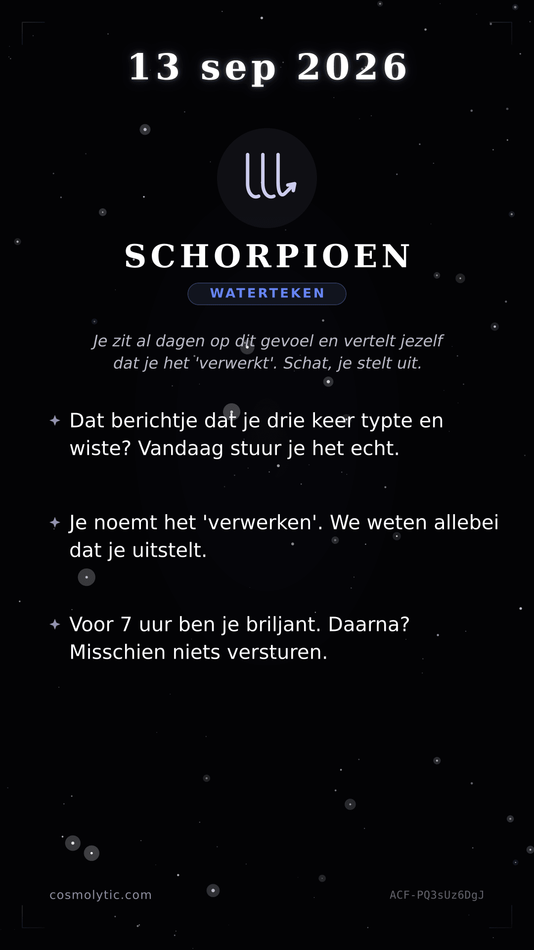 Schorpioen daghoroscoop kaart voor 13 september 2026