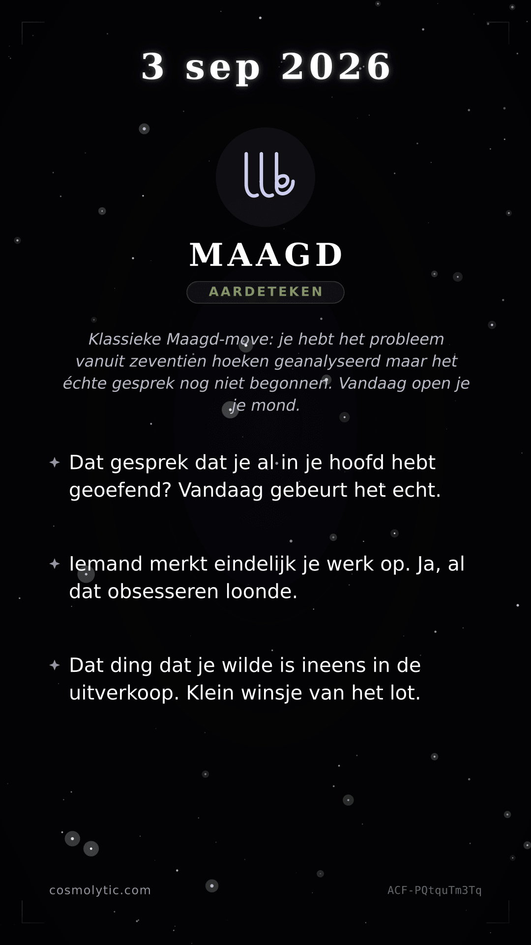 Maagd daghoroscoop kaart voor 3 september 2026