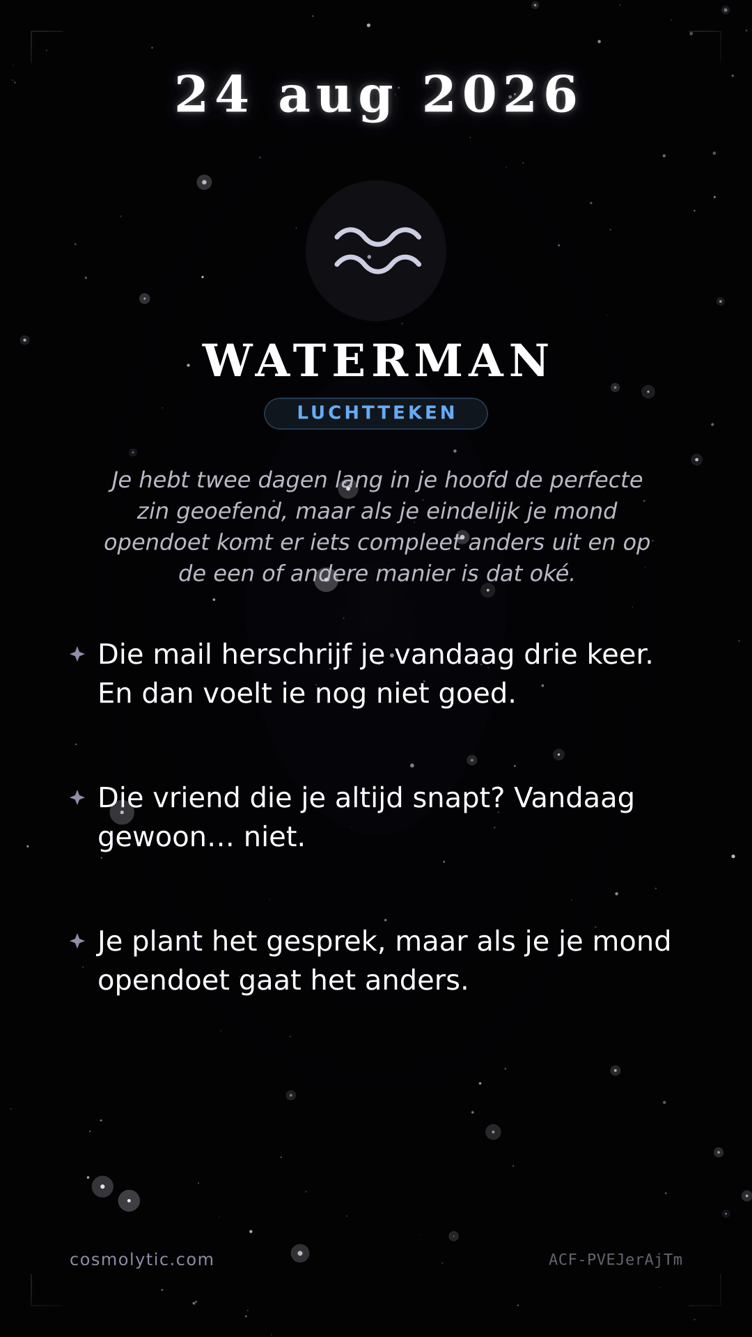 Waterman daghoroscoop kaart voor 24 augustus 2026