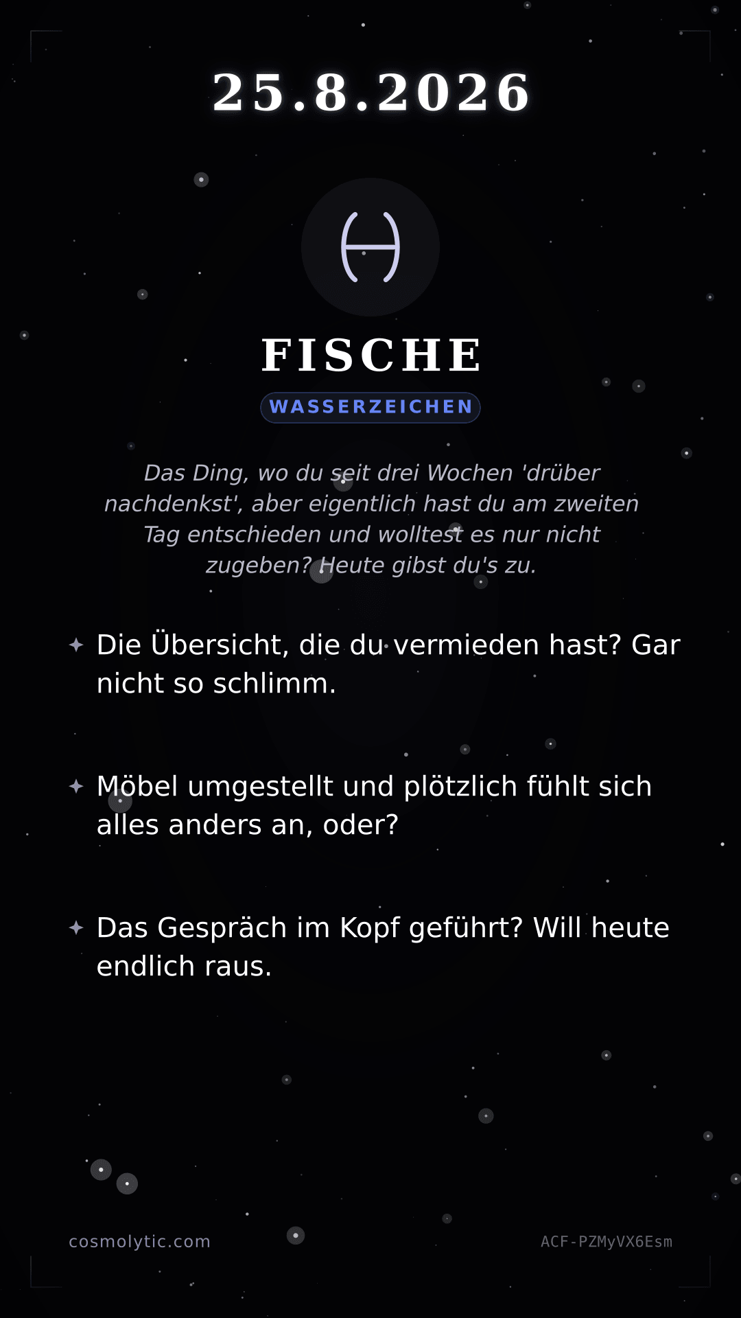 Fische Tageshoroskop-Karte für 25. August 2026