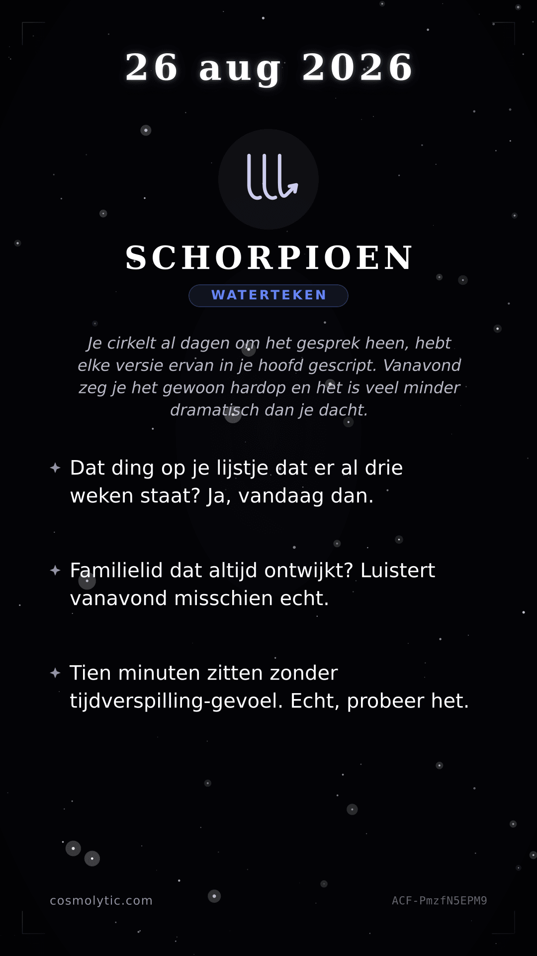 Schorpioen daghoroscoop kaart voor 26 augustus 2026