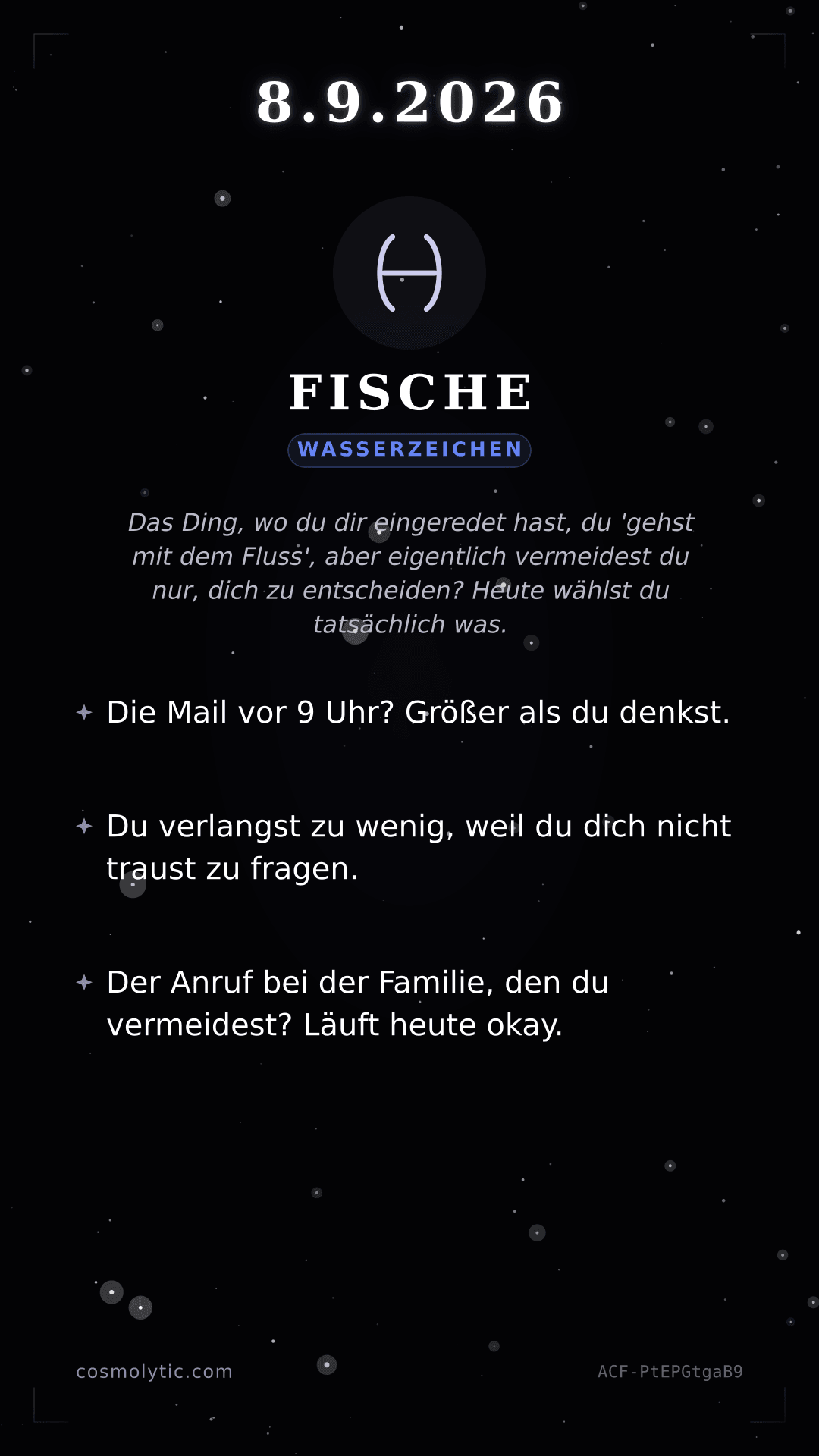 Fische Tageshoroskop-Karte für 8. September 2026