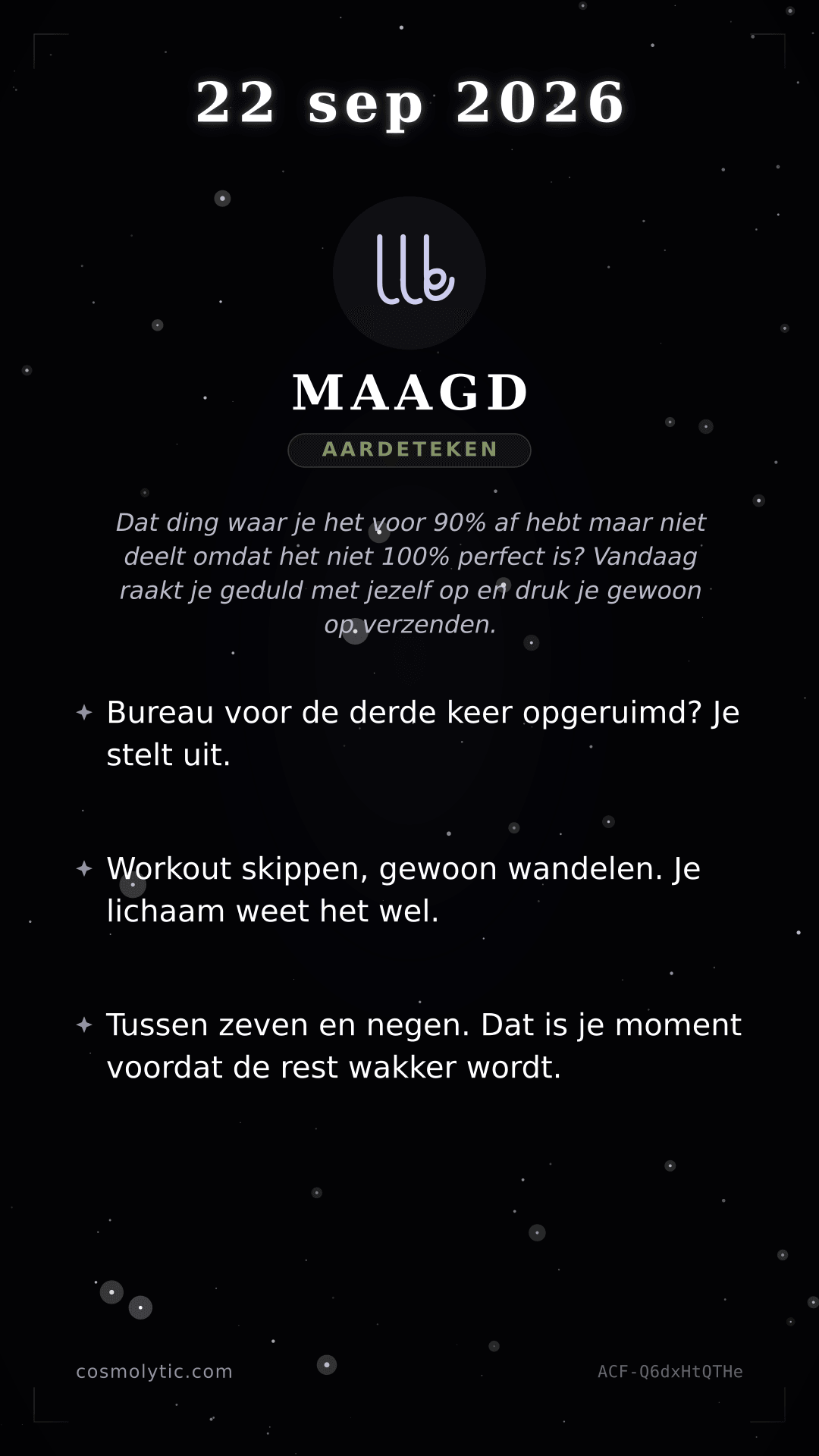 Maagd daghoroscoop kaart voor 22 september 2026