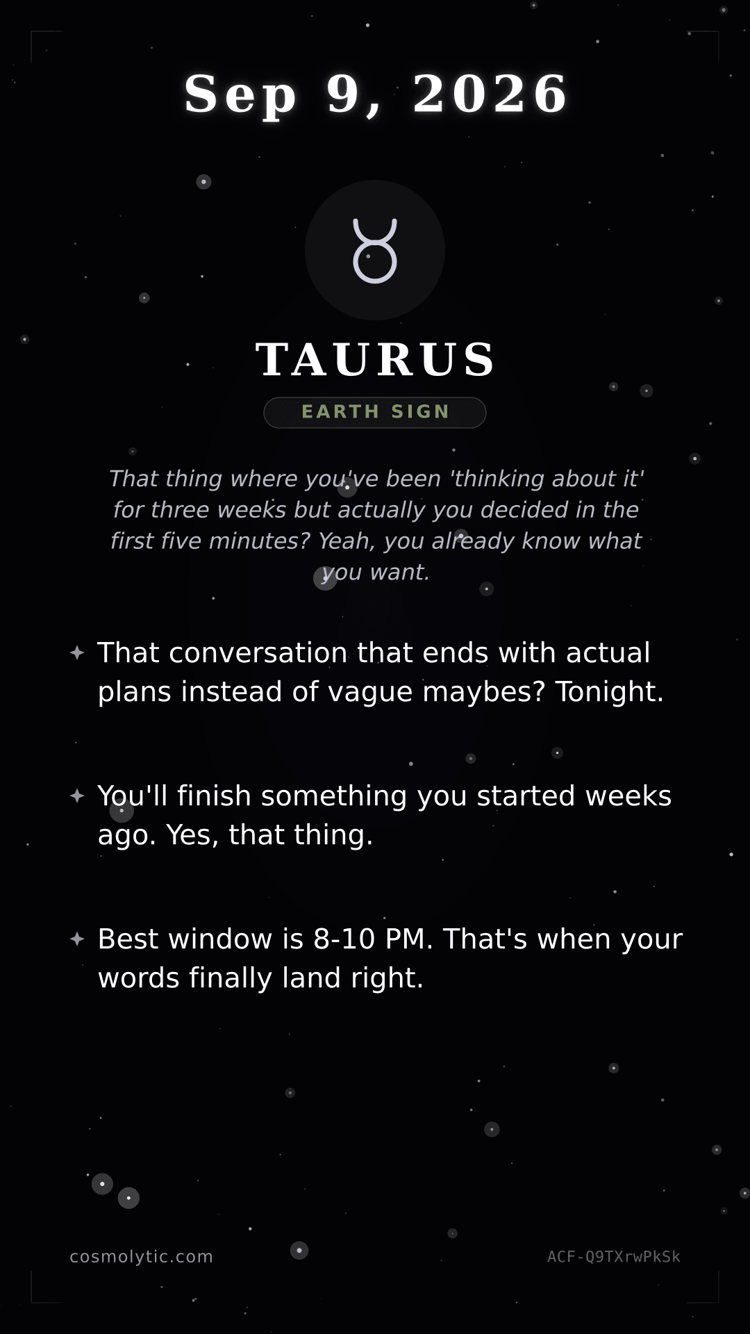 Taurus daily horoscope card for September 9, 2026