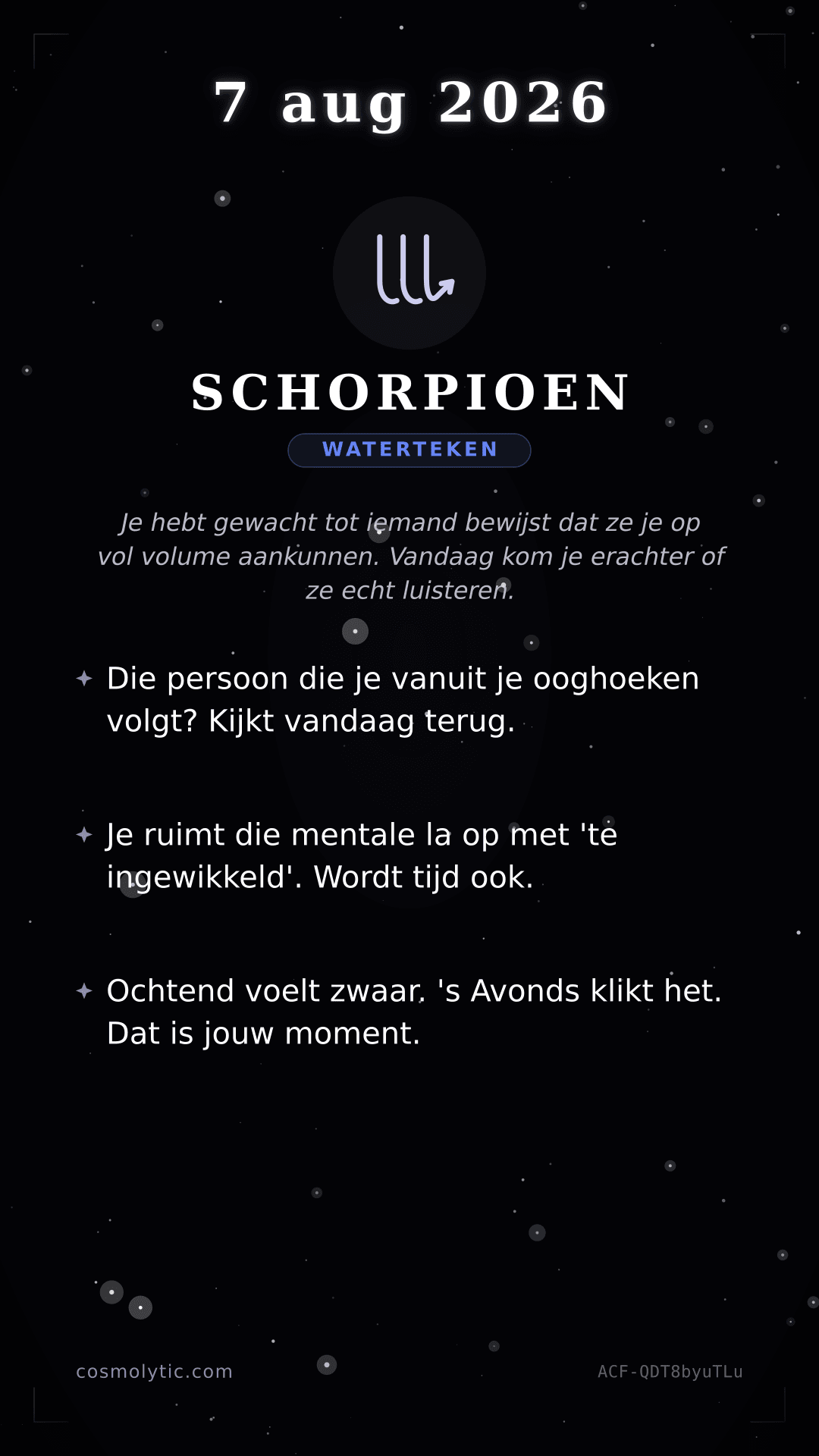 Schorpioen daghoroscoop kaart voor 7 augustus 2026