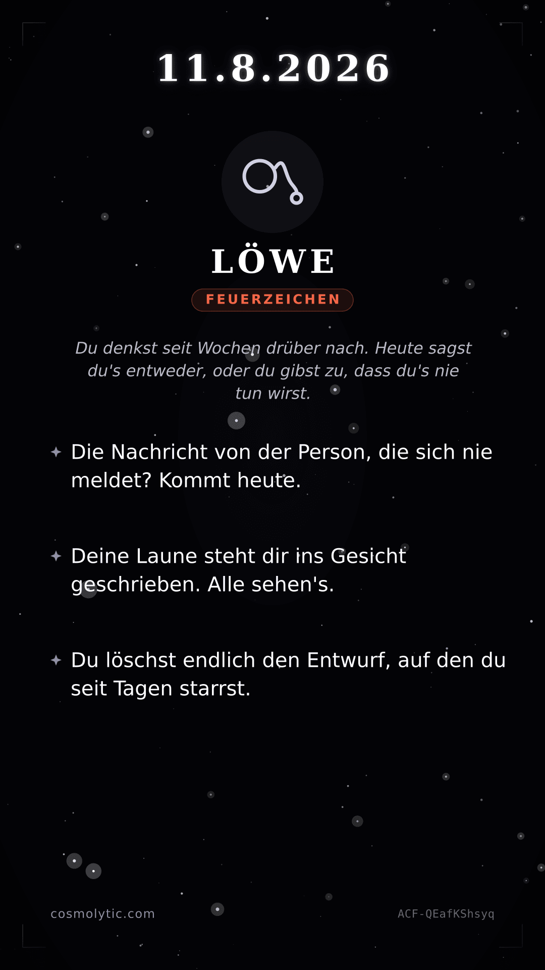 Löwe Tageshoroskop-Karte für 11. August 2026