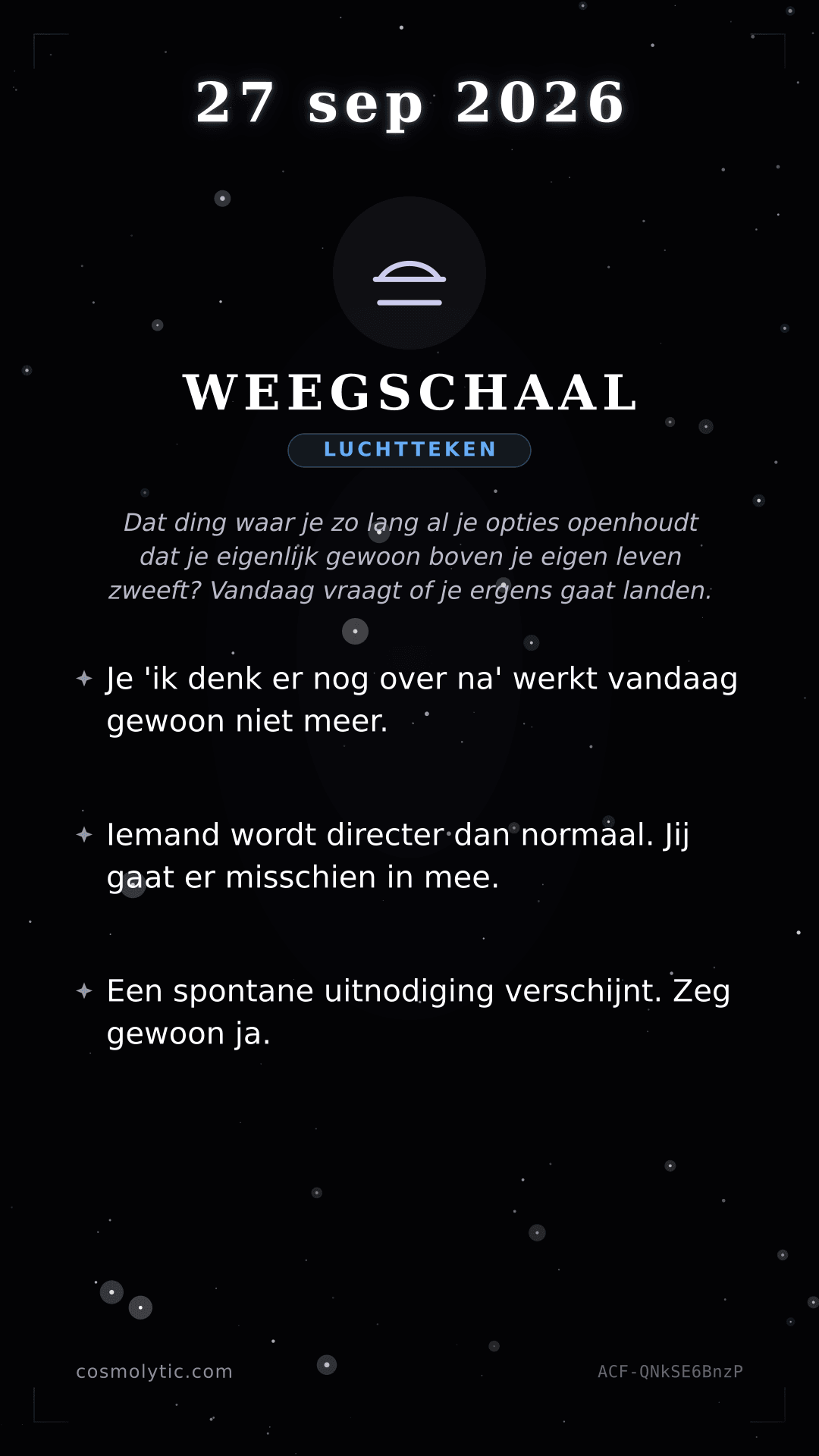 Weegschaal daghoroscoop kaart voor 27 september 2026
