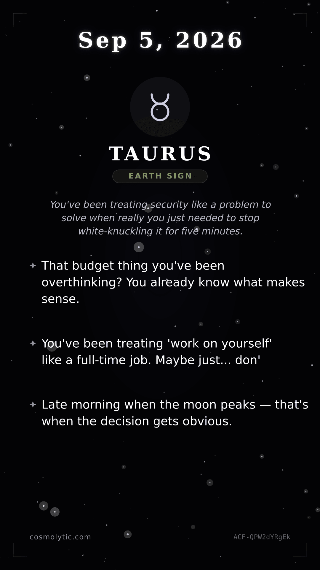 Taurus daily horoscope card for September 5, 2026