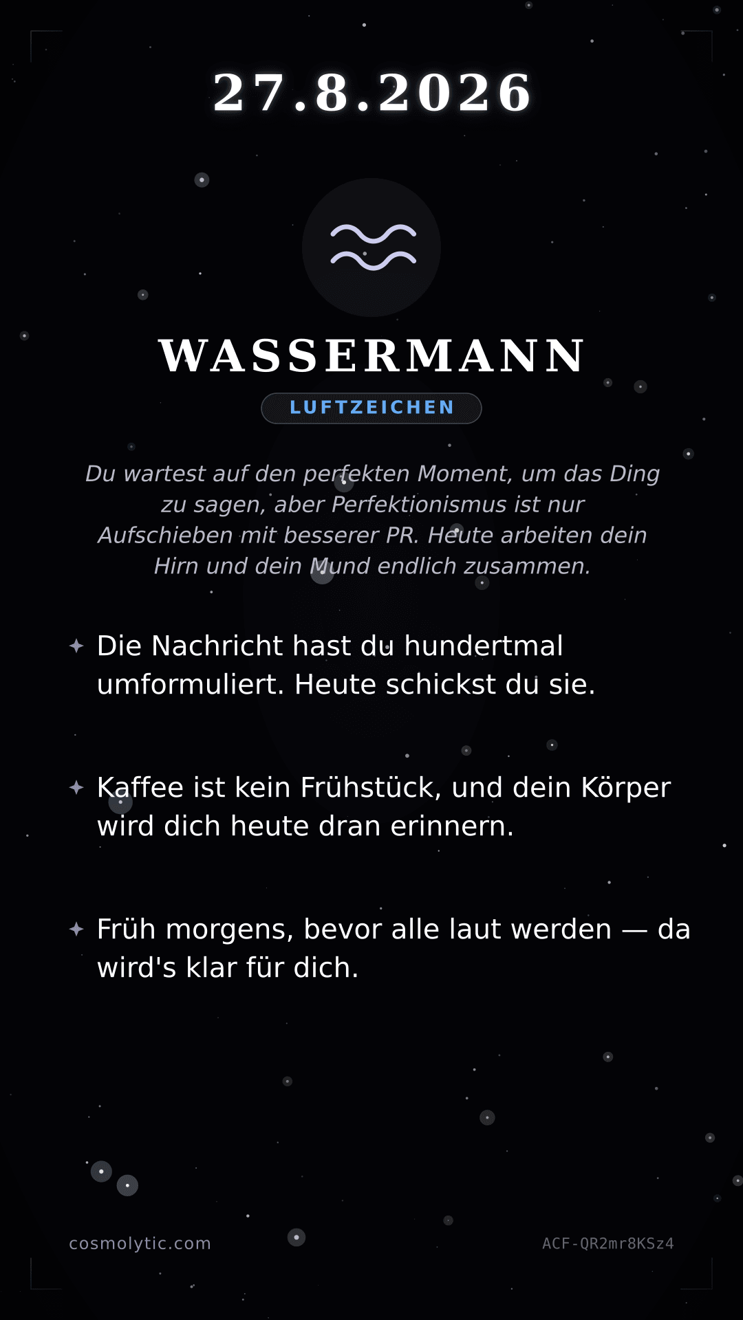 Wassermann Tageshoroskop-Karte für 27. August 2026