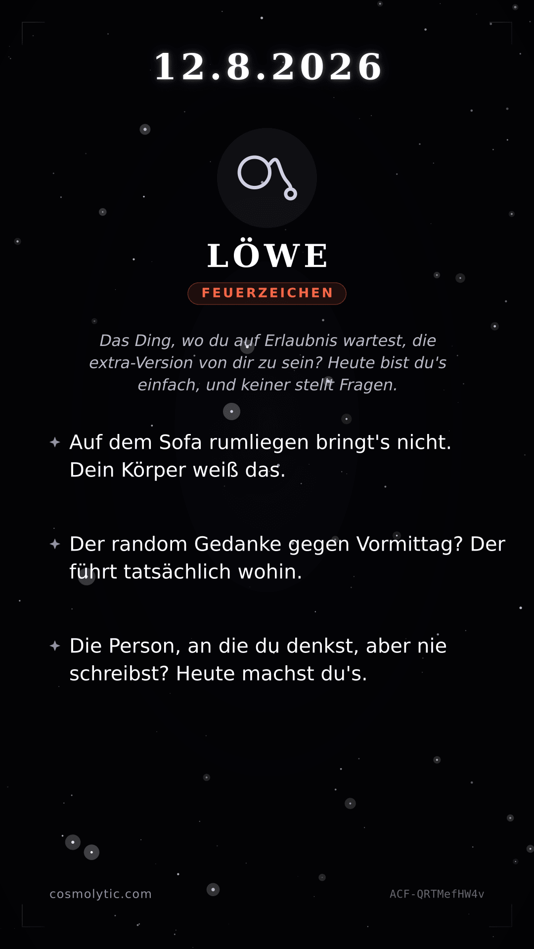Löwe Tageshoroskop-Karte für 12. August 2026