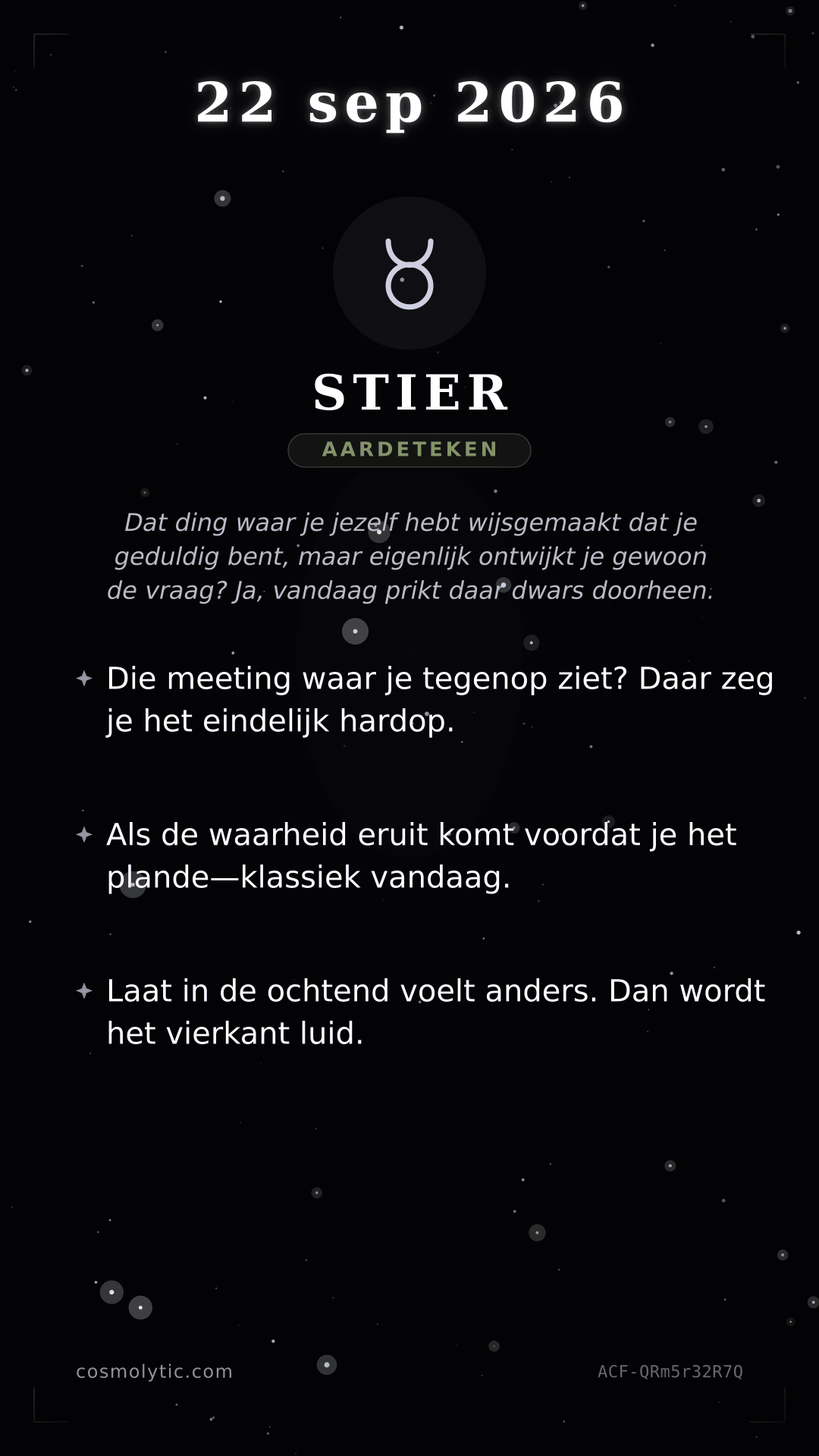 Stier daghoroscoop kaart voor 22 september 2026