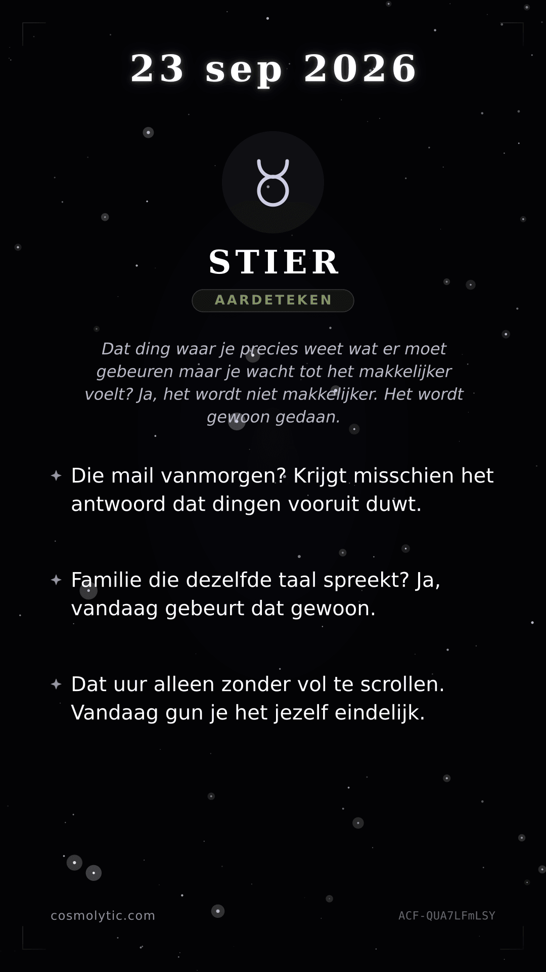 Stier daghoroscoop kaart voor 23 september 2026