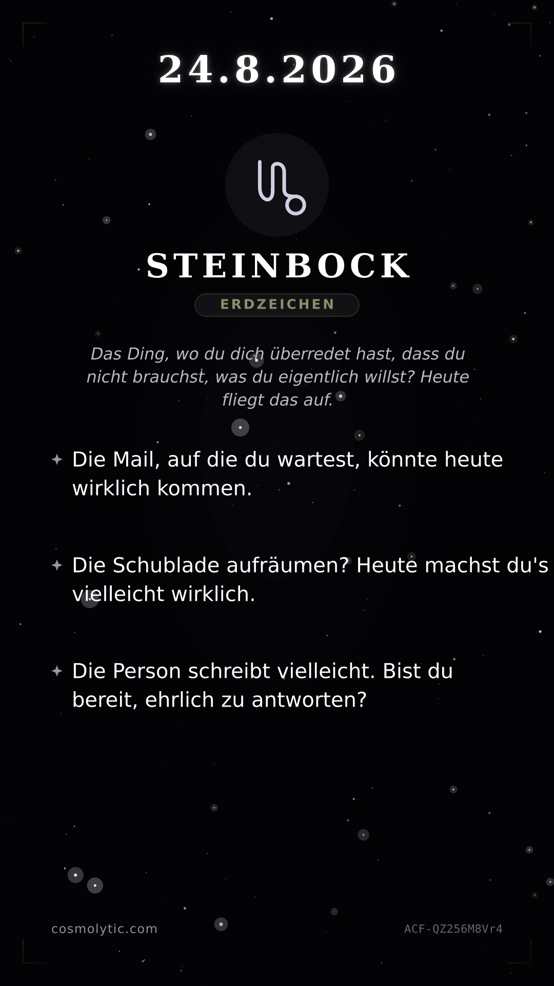 Steinbock Tageshoroskop-Karte für 24. August 2026