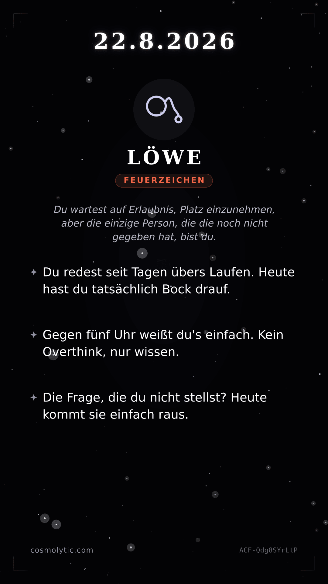 Löwe Tageshoroskop-Karte für 22. August 2026