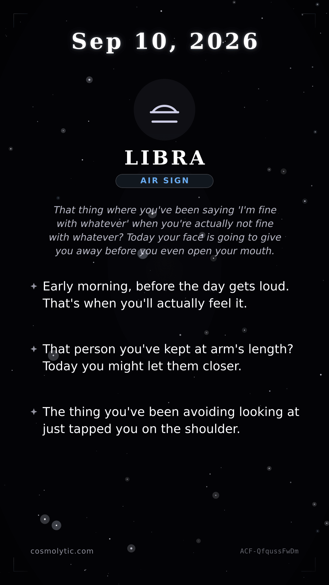 Libra daily horoscope card for September 10, 2026