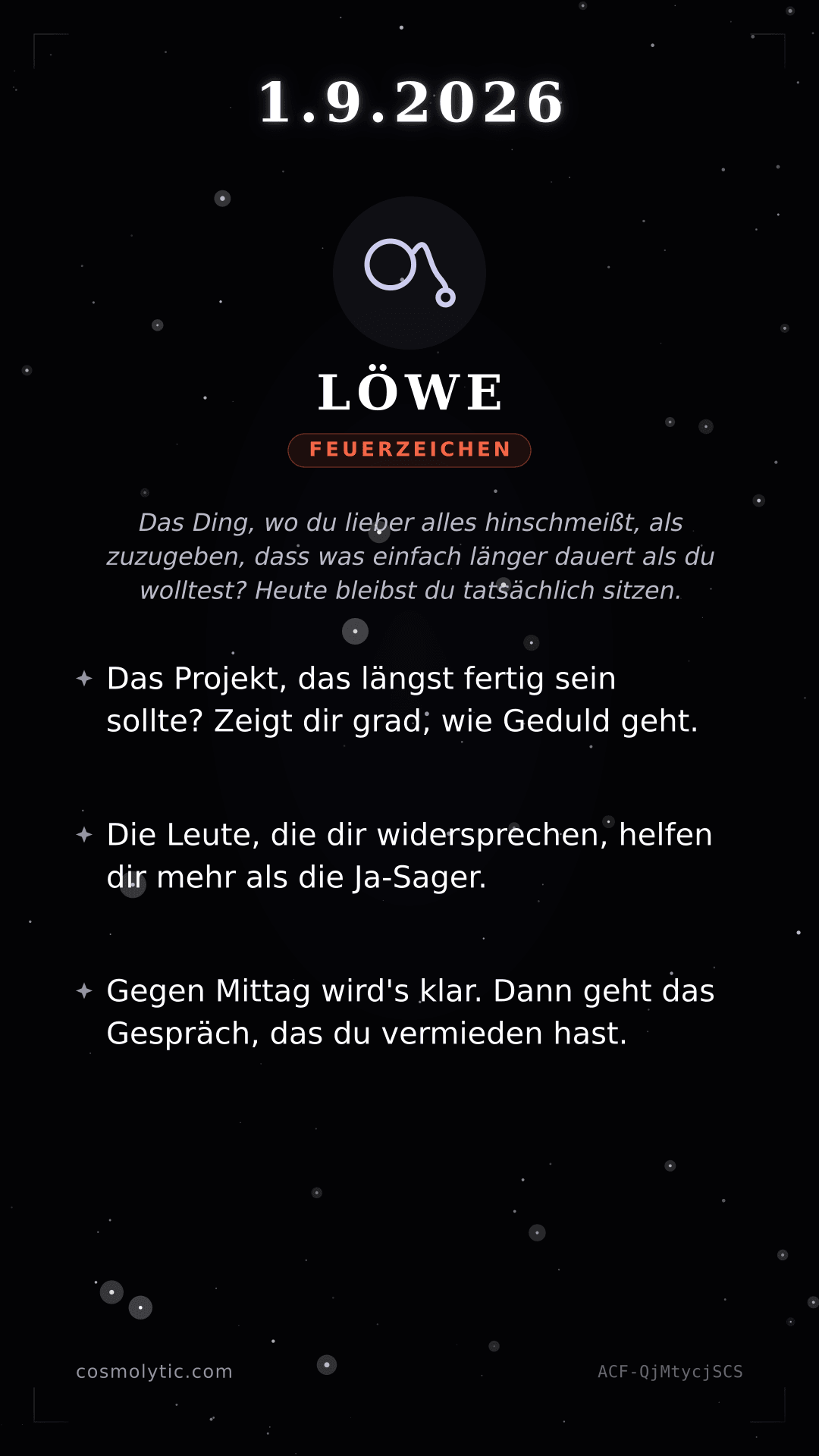 Löwe Tageshoroskop-Karte für 1. September 2026