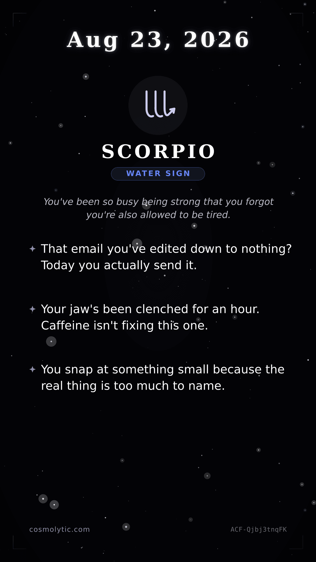 Scorpio daily horoscope card for August 23, 2026