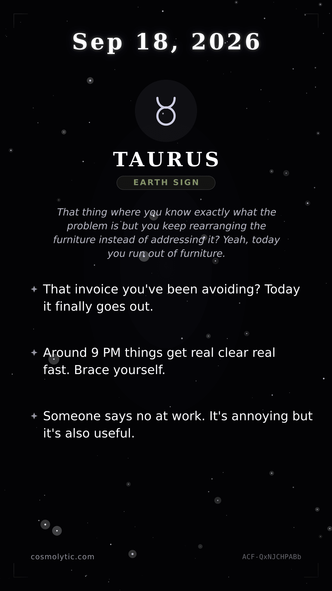 Taurus daily horoscope card for Today