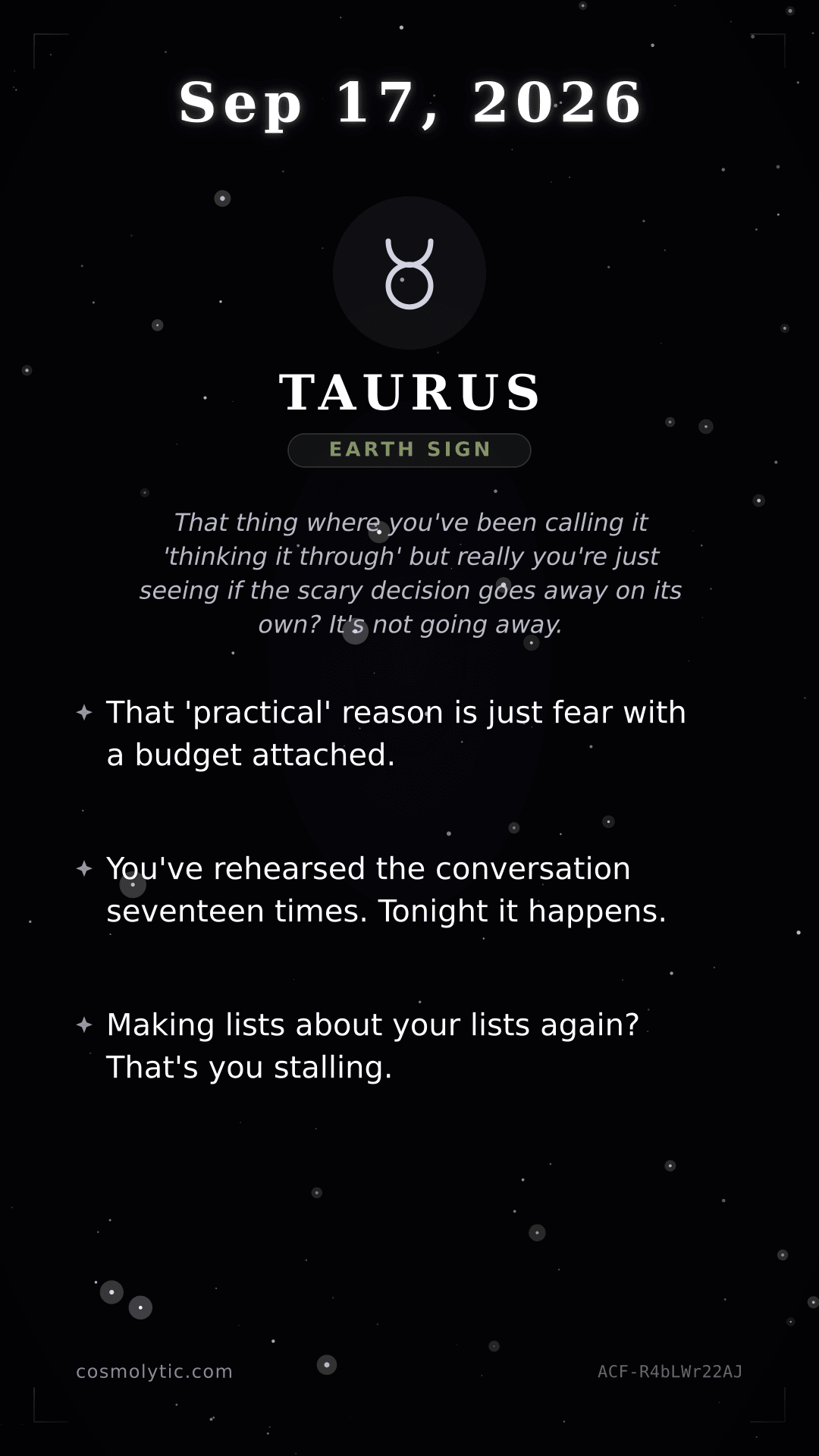 Taurus daily horoscope card for Yesterday