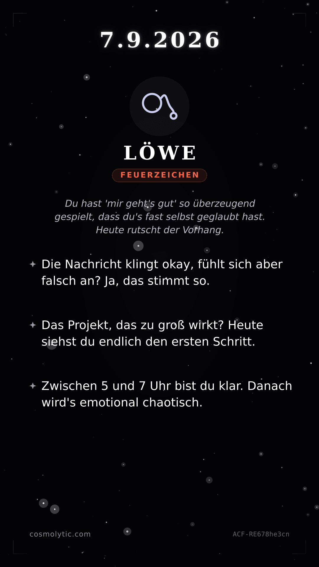 Löwe Tageshoroskop-Karte für 7. September 2026