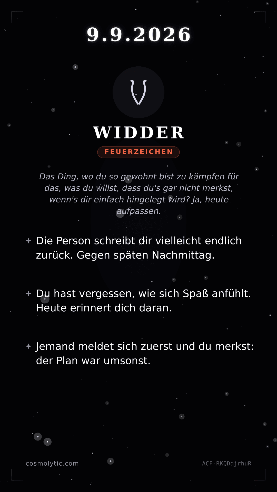 Widder Tageshoroskop-Karte für 9. September 2026