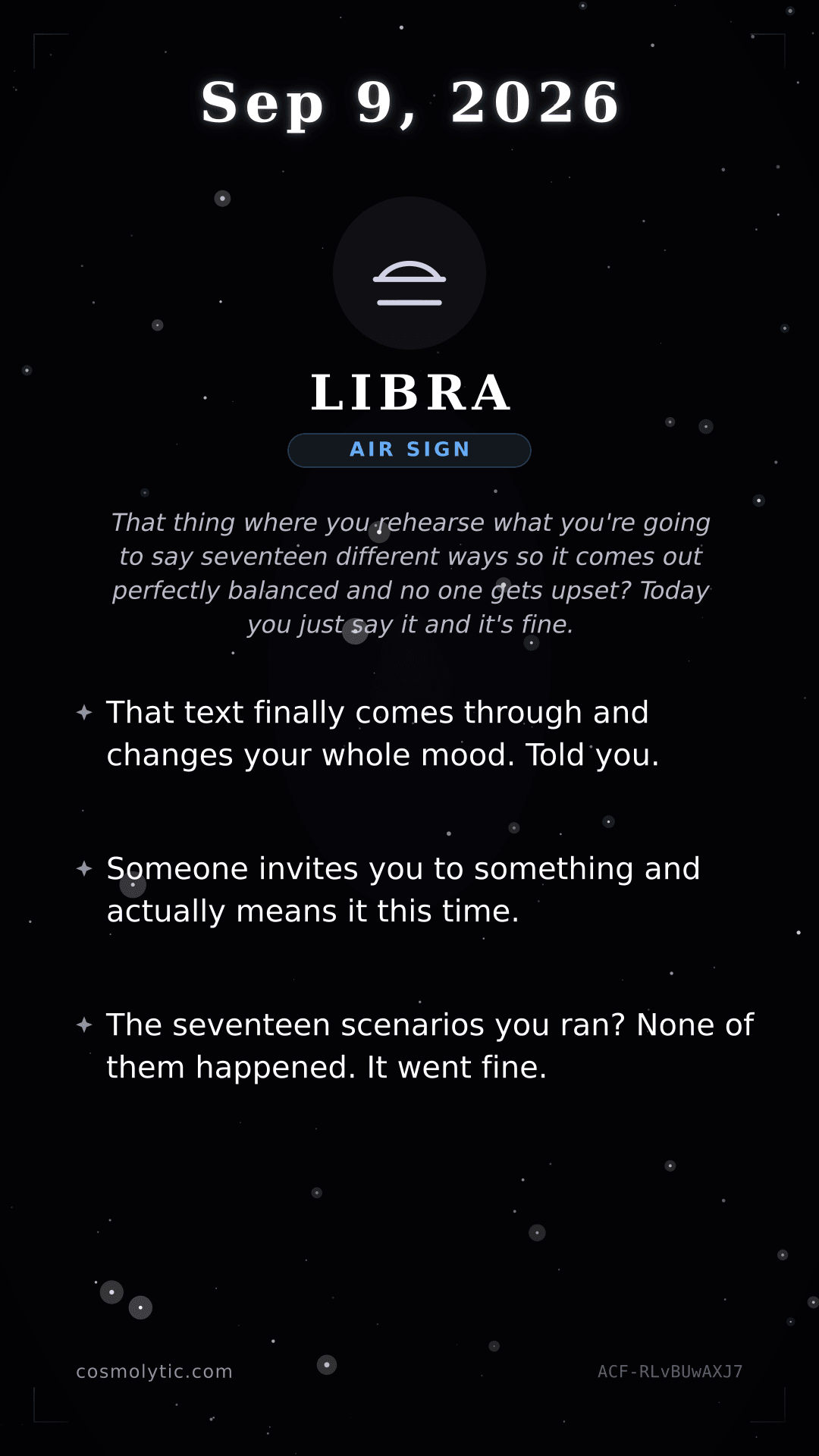 Libra daily horoscope card for September 9, 2026