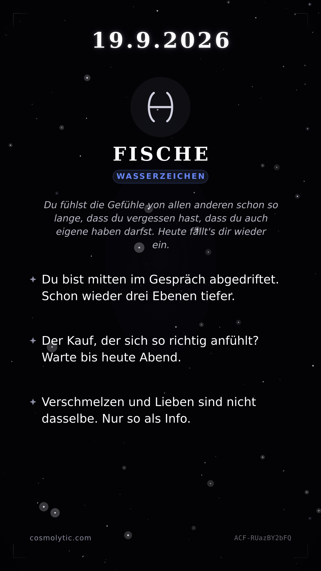 Fische Tageshoroskop-Karte für 19. September 2026