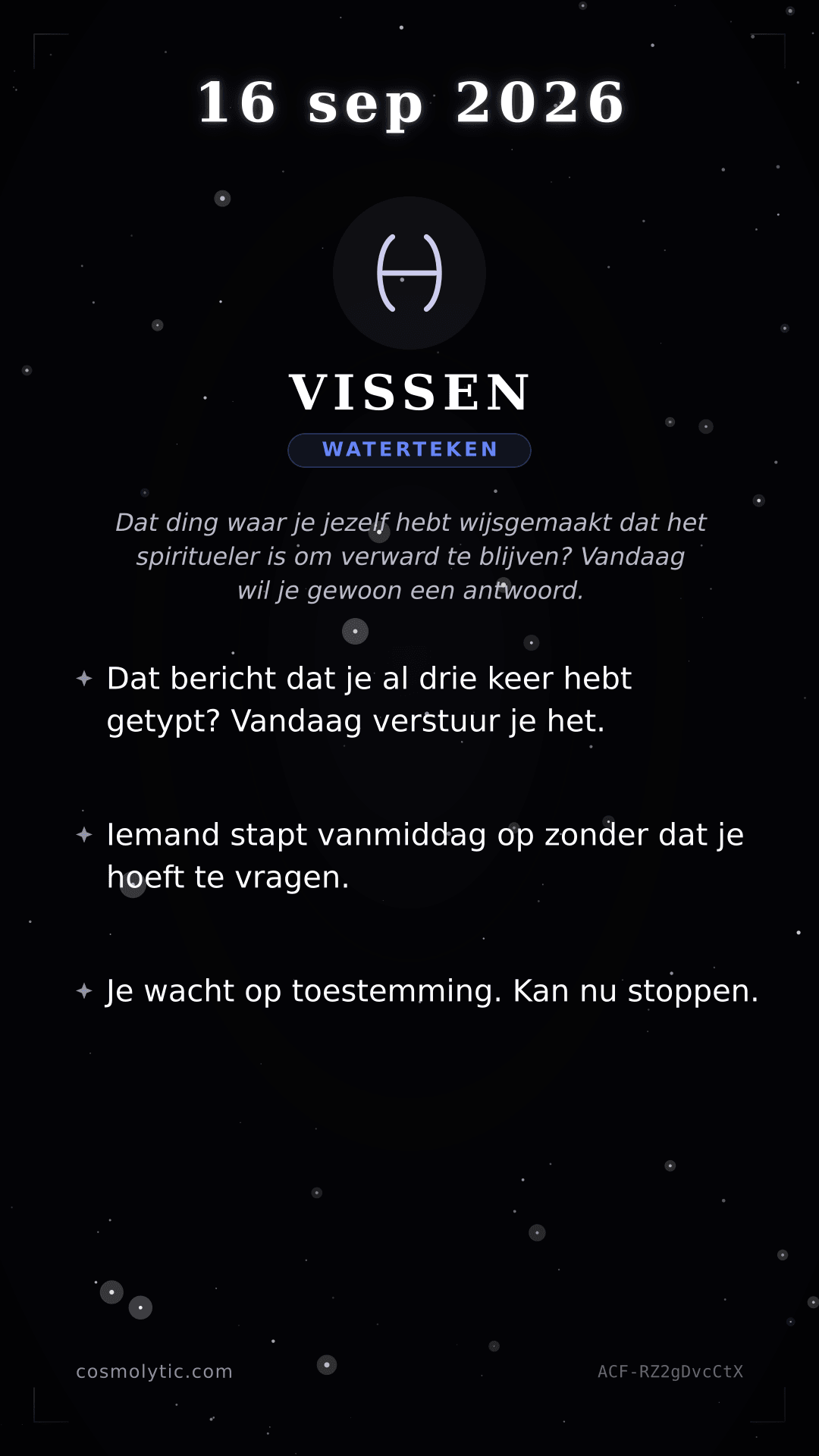 Vissen daghoroscoop kaart voor 16 september 2026