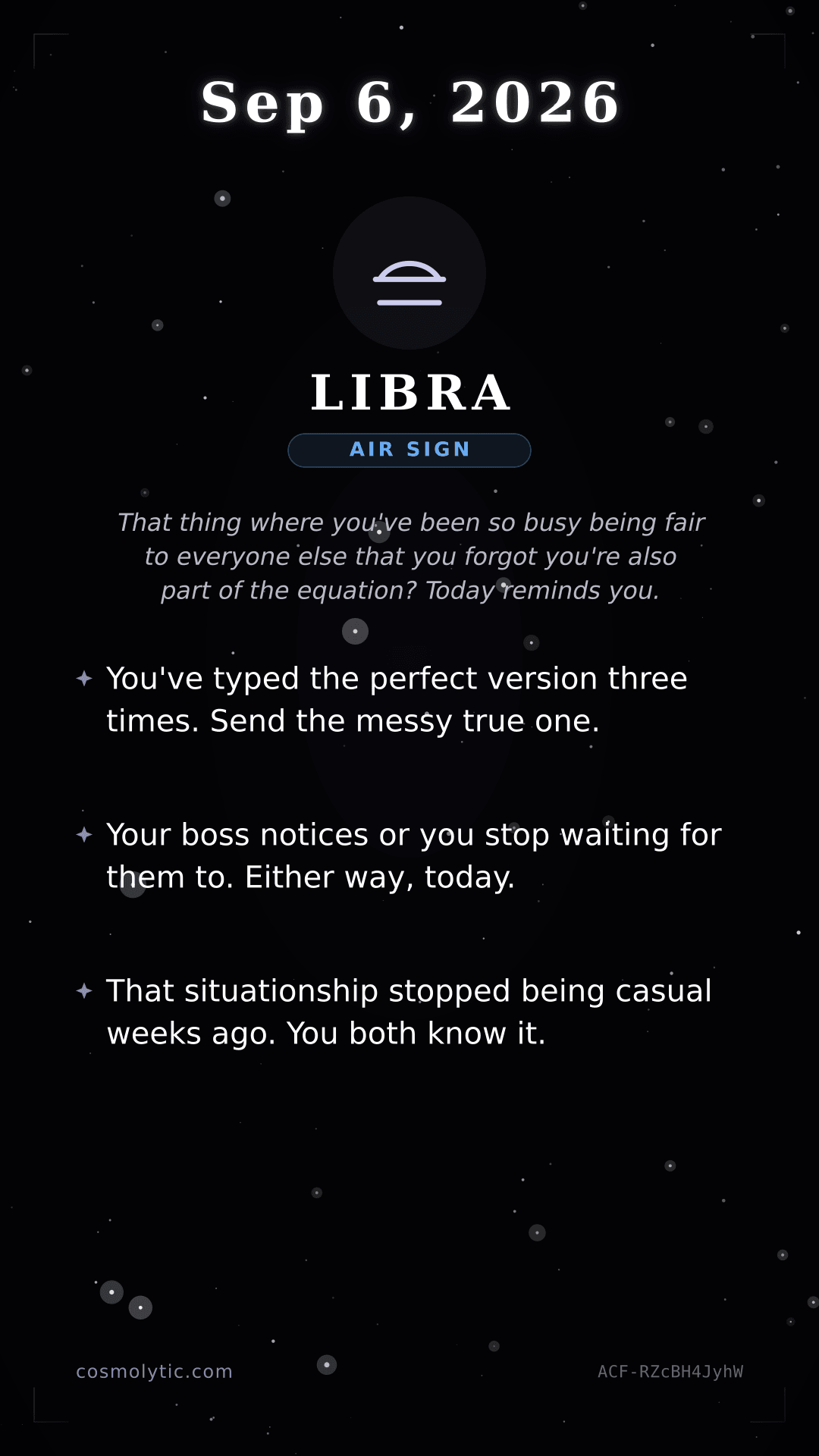 Libra daily horoscope card for September 6, 2026