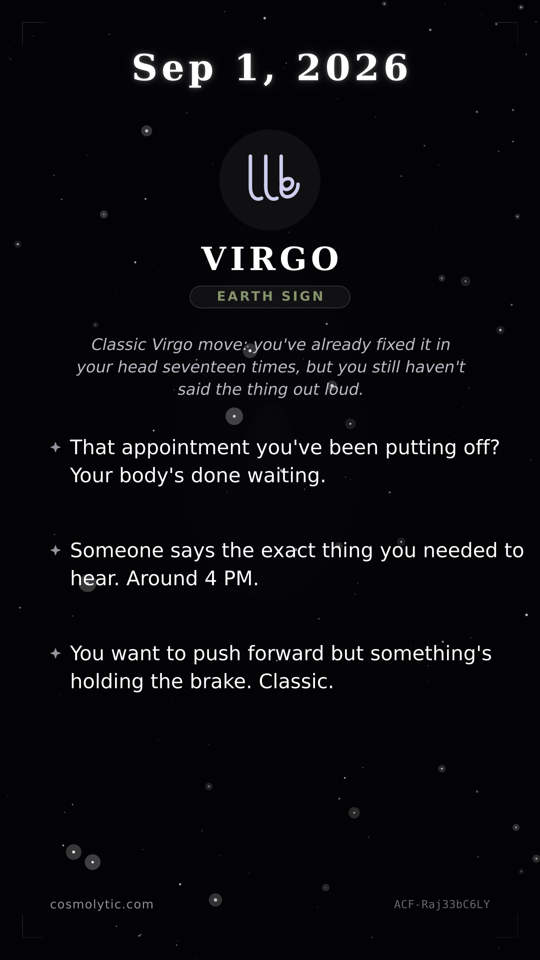 Virgo daily horoscope card for September 1, 2026