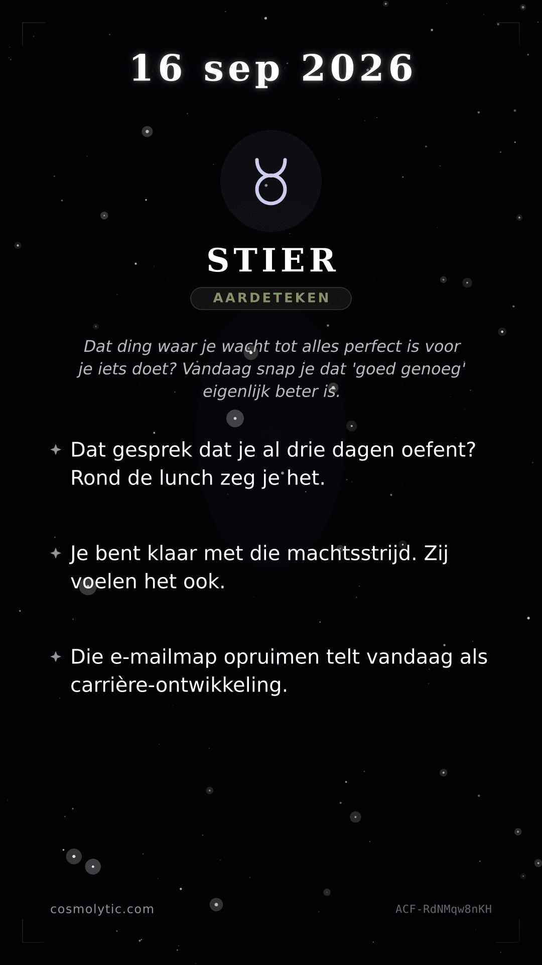 Stier daghoroscoop kaart voor 16 september 2026
