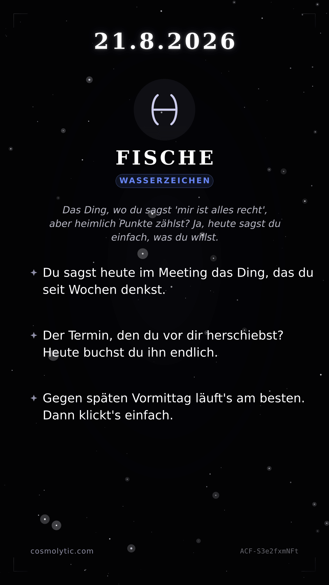Fische Tageshoroskop-Karte für 21. August 2026