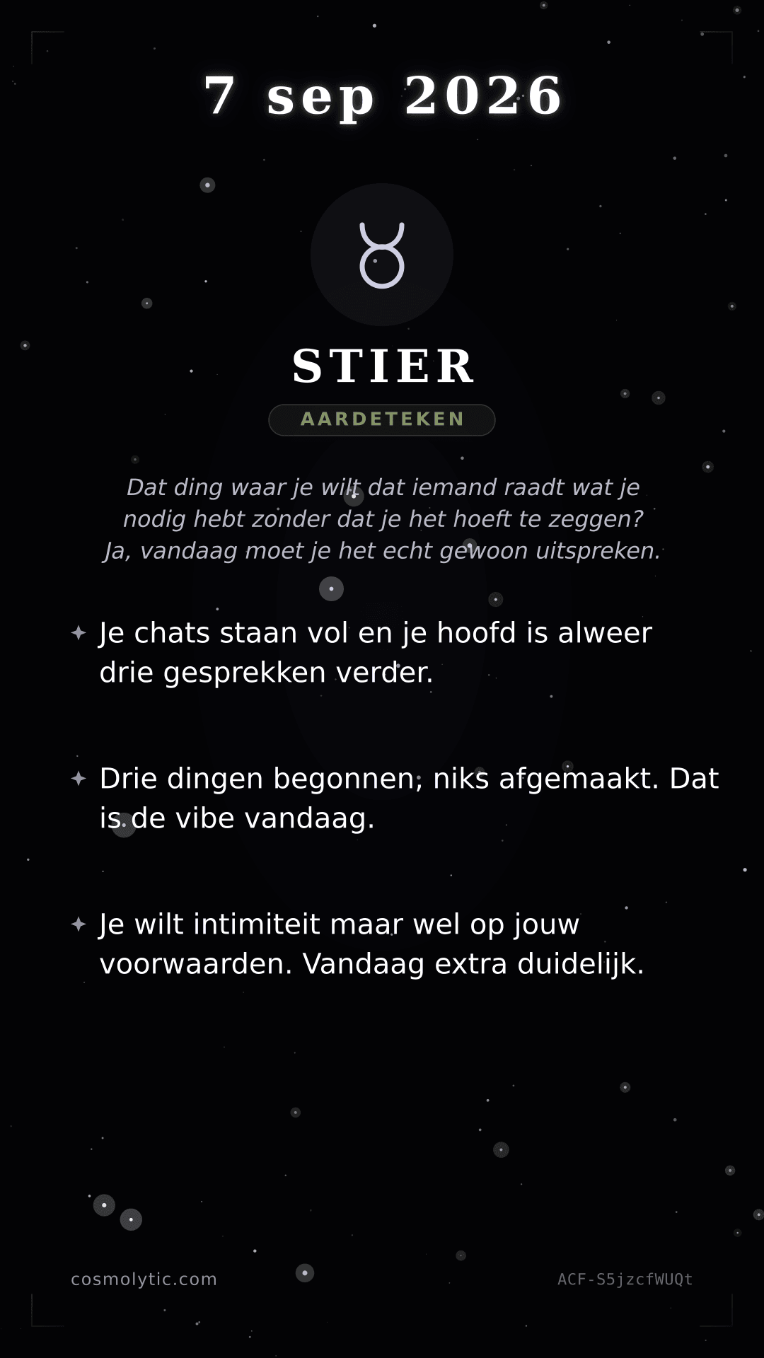 Stier daghoroscoop kaart voor 7 september 2026