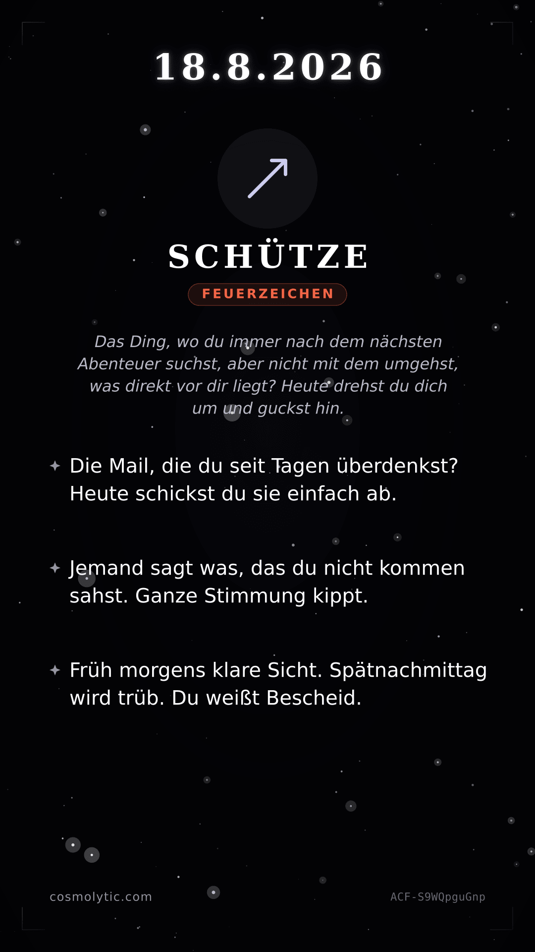 Schütze Tageshoroskop-Karte für 18. August 2026